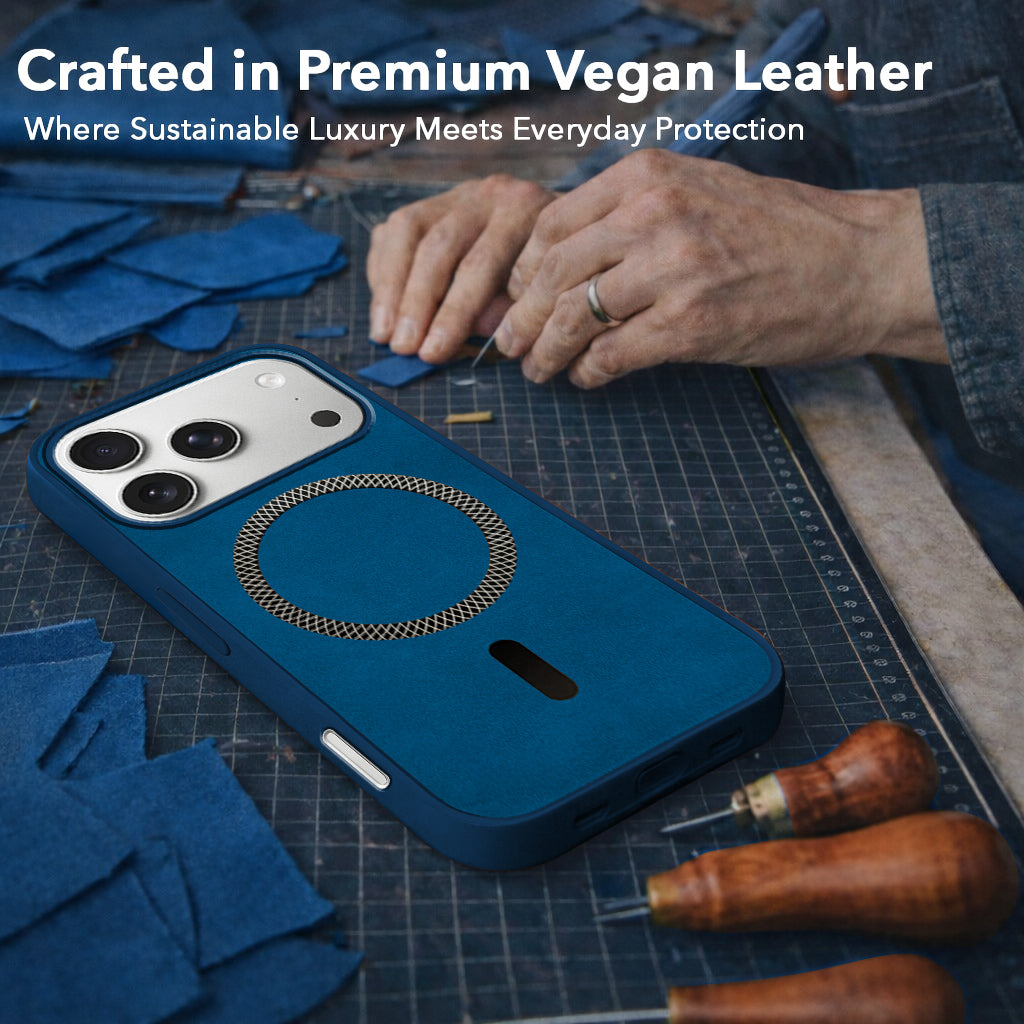 For Apple iPhone 17 Pro Back Cover Case Leather Finish (MagSafe Compatible Wireless Charging | Soft Touch | Camera Bump Protection)