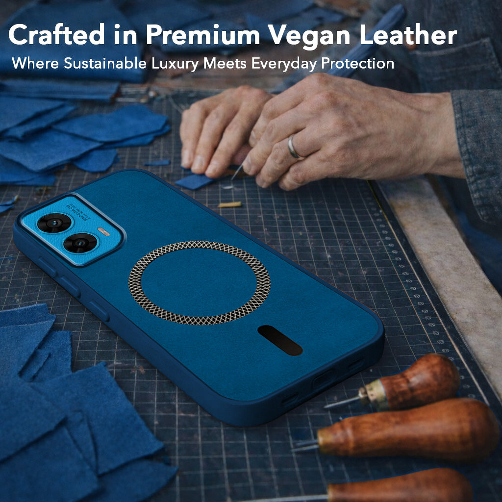 For Motorola Moto G96 Back Cover Case Leather Finish (MagSafe Compatible Wireless Charging | Soft Touch | Camera Bump Protection)
