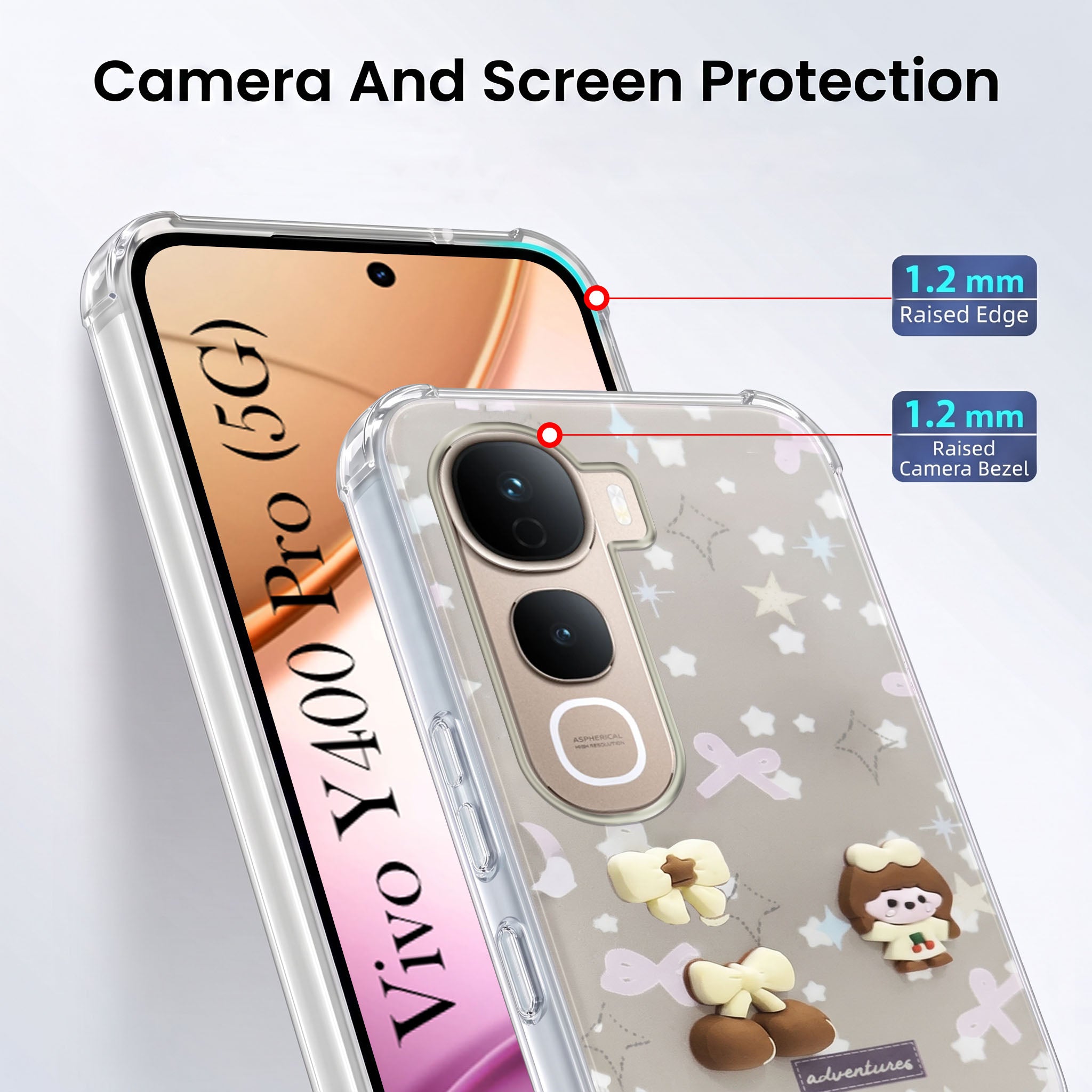 For Vivo Y400 Pro Back Cover Case (3D Cute Cartoons | Hard Back Side Soft | Matte Premium Finish | HD Printing)