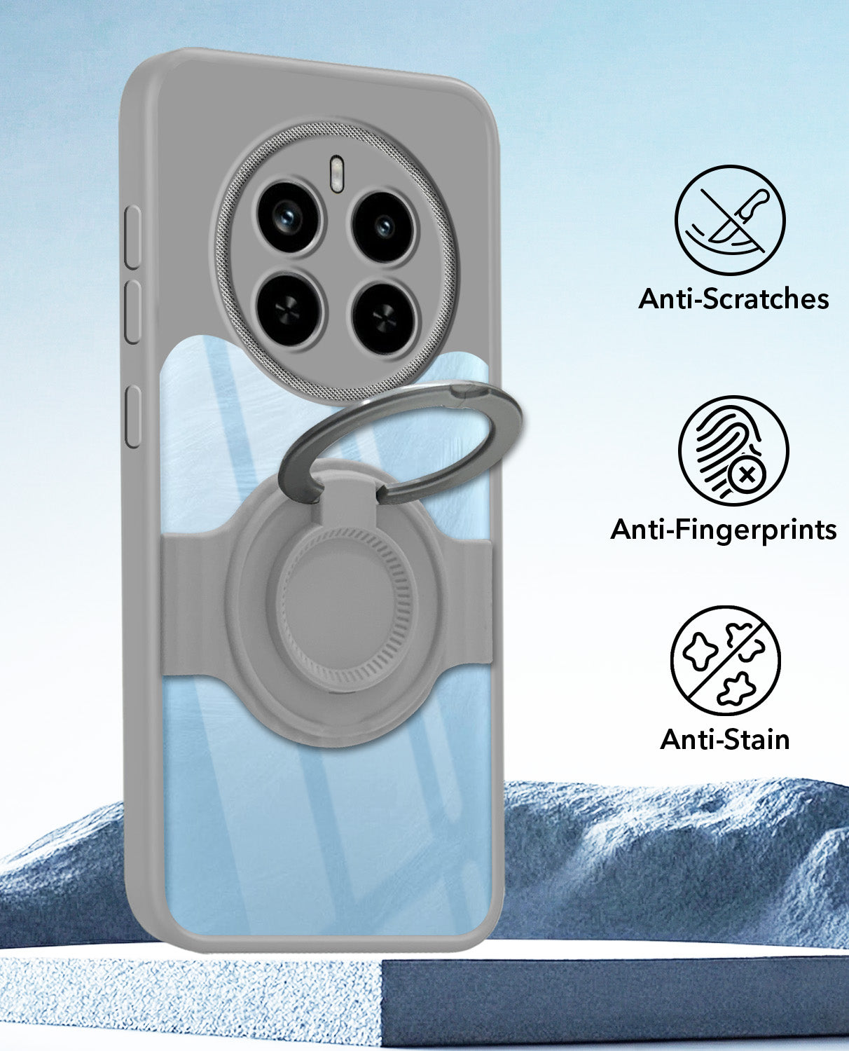 For Realme P1 5G Back Cover Case with stand (Built-in Ring Holder Kickstand | Lifetime Anti Yellow | Camera Protection)