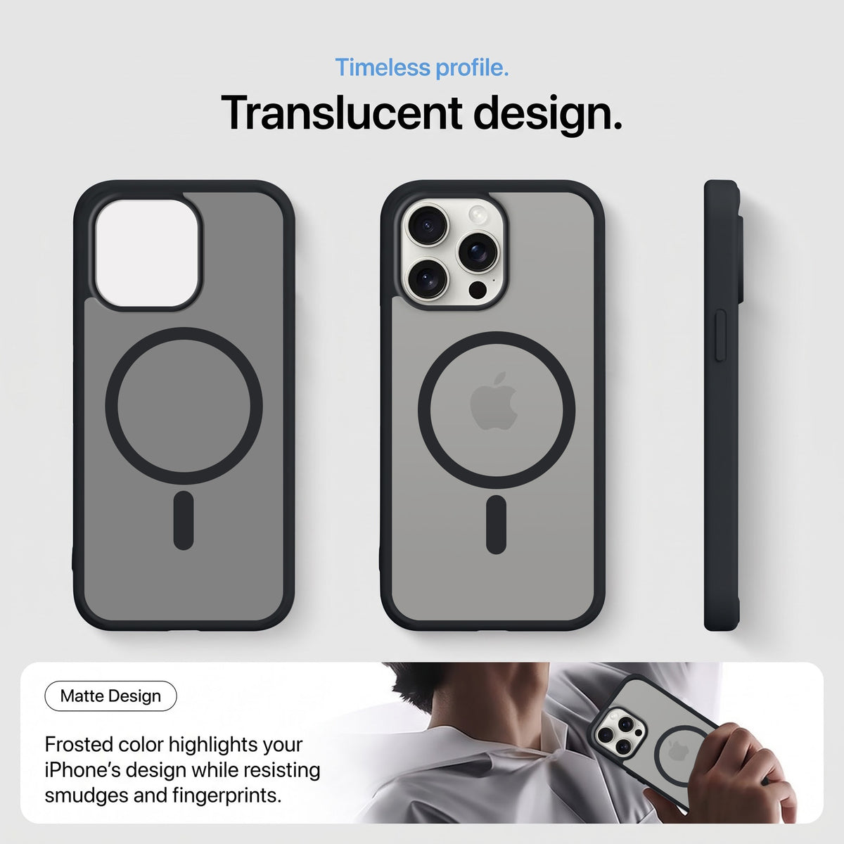 For Apple iPhone 15 Pro Max Matte Finish Back Case Cover (MagSafe Compatible | Translucent Soft Touch | Slim and Unbreakable)