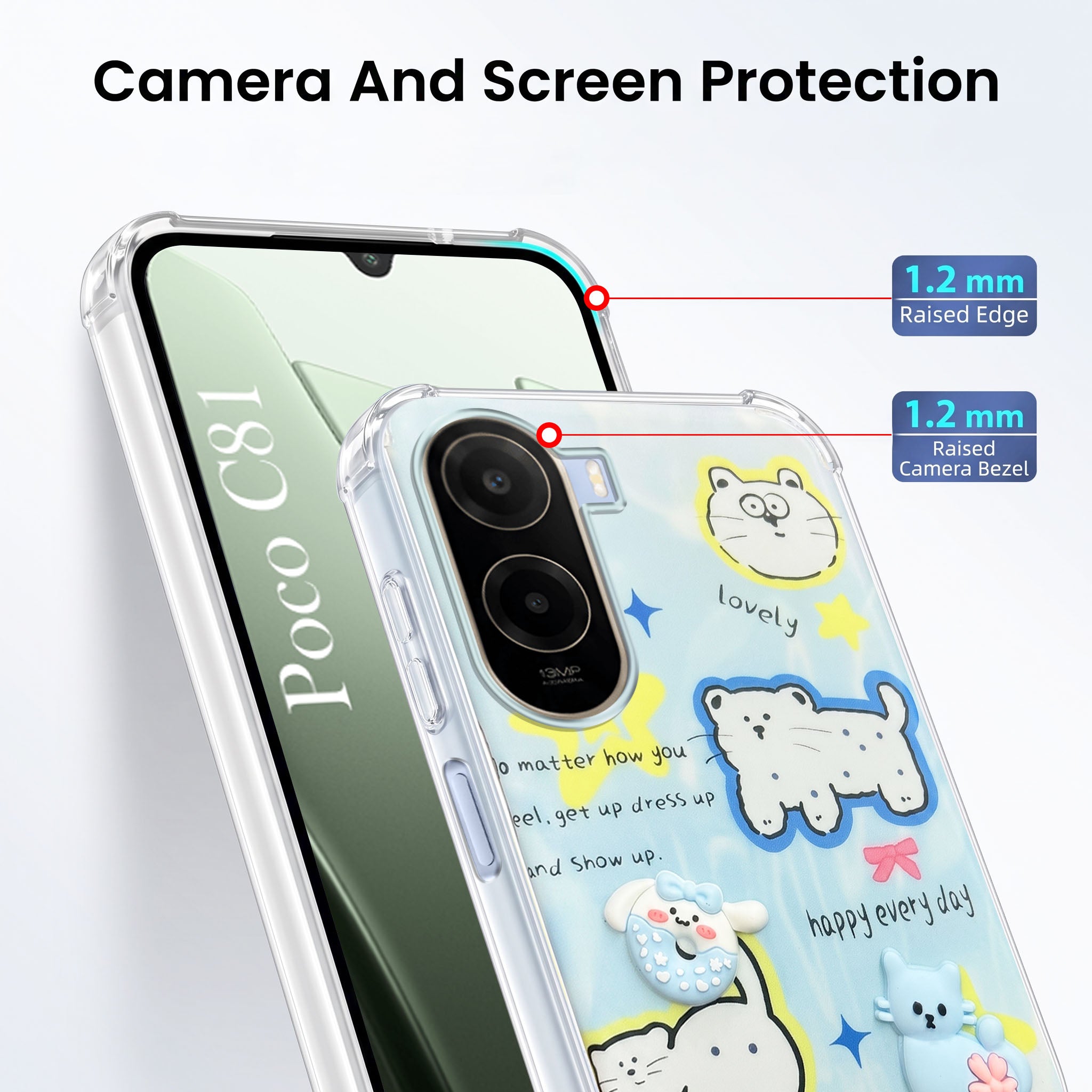 For Poco C81 5G Back Cover Case (3D Cute Cartoons | Hard Back Side Soft | Matte Premium Finish | HD Printing)