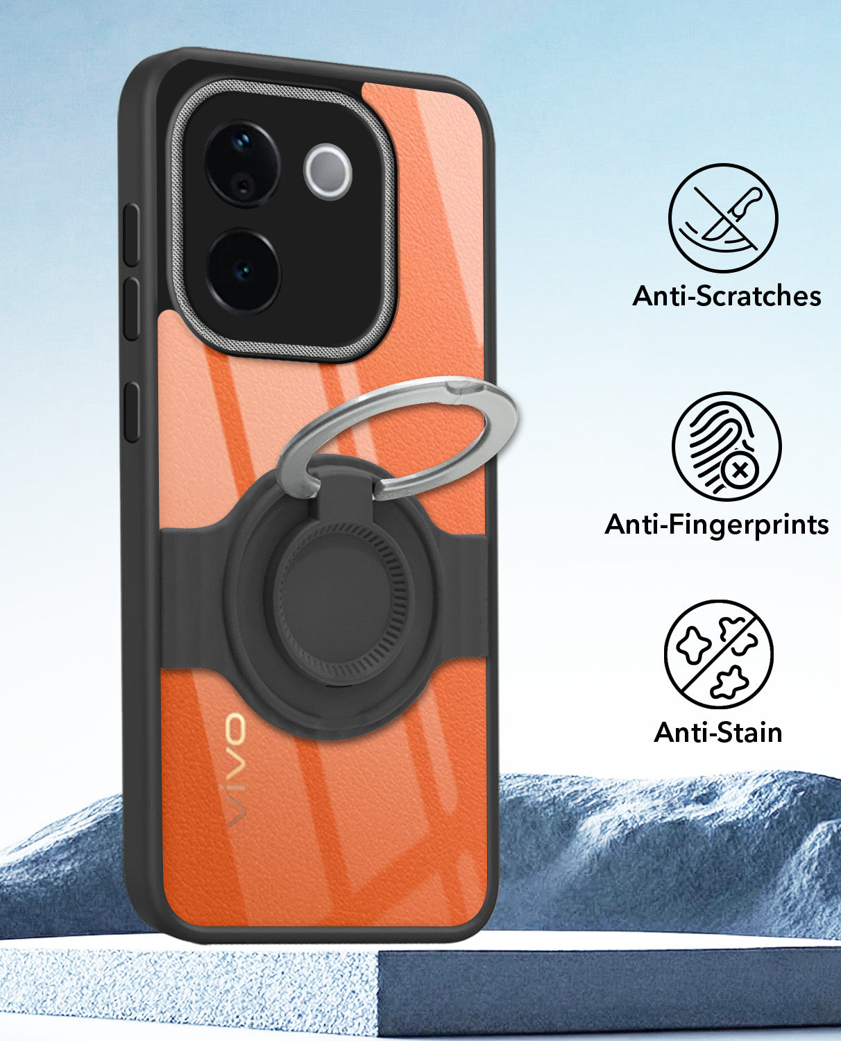 For Vivo T3 Pro Back Cover Case with stand (Built-in Ring Holder Kickstand | Lifetime Anti Yellow | Camera Protection)