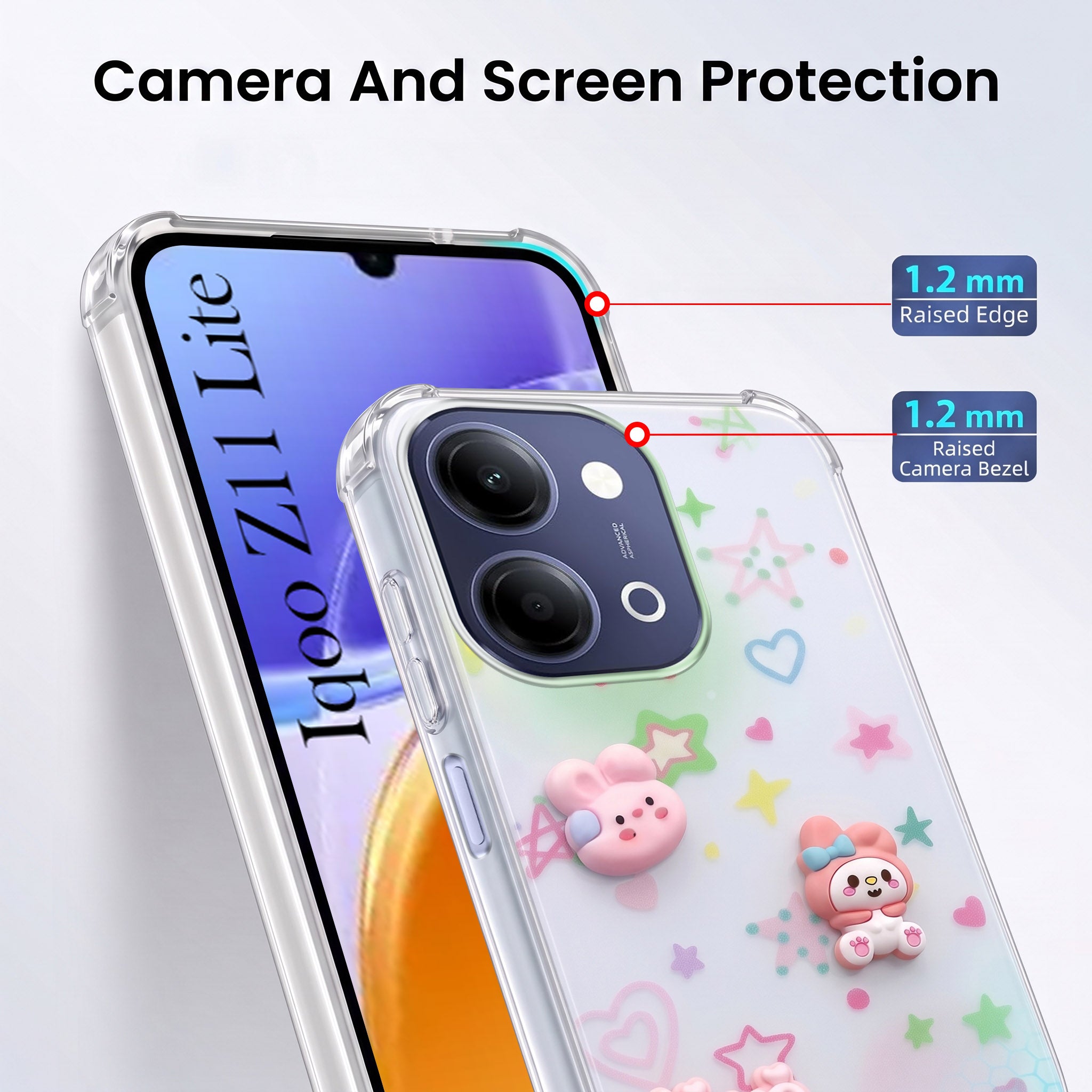 For Vivo iQOO Z11 Lite Back Cover Case (3D Cute Cartoons | Hard Back Side Soft | Matte Premium Finish | HD Printing)