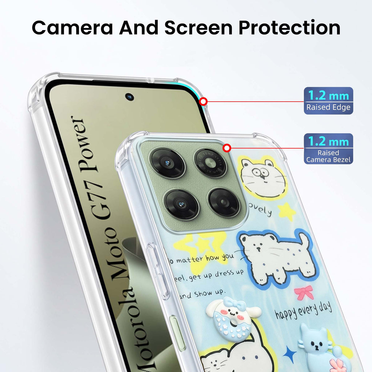 For Motorola Moto G77 Power Back Cover Case (3D Cute Cartoons | Hard Back Side Soft | Matte Premium Finish | HD Printing)