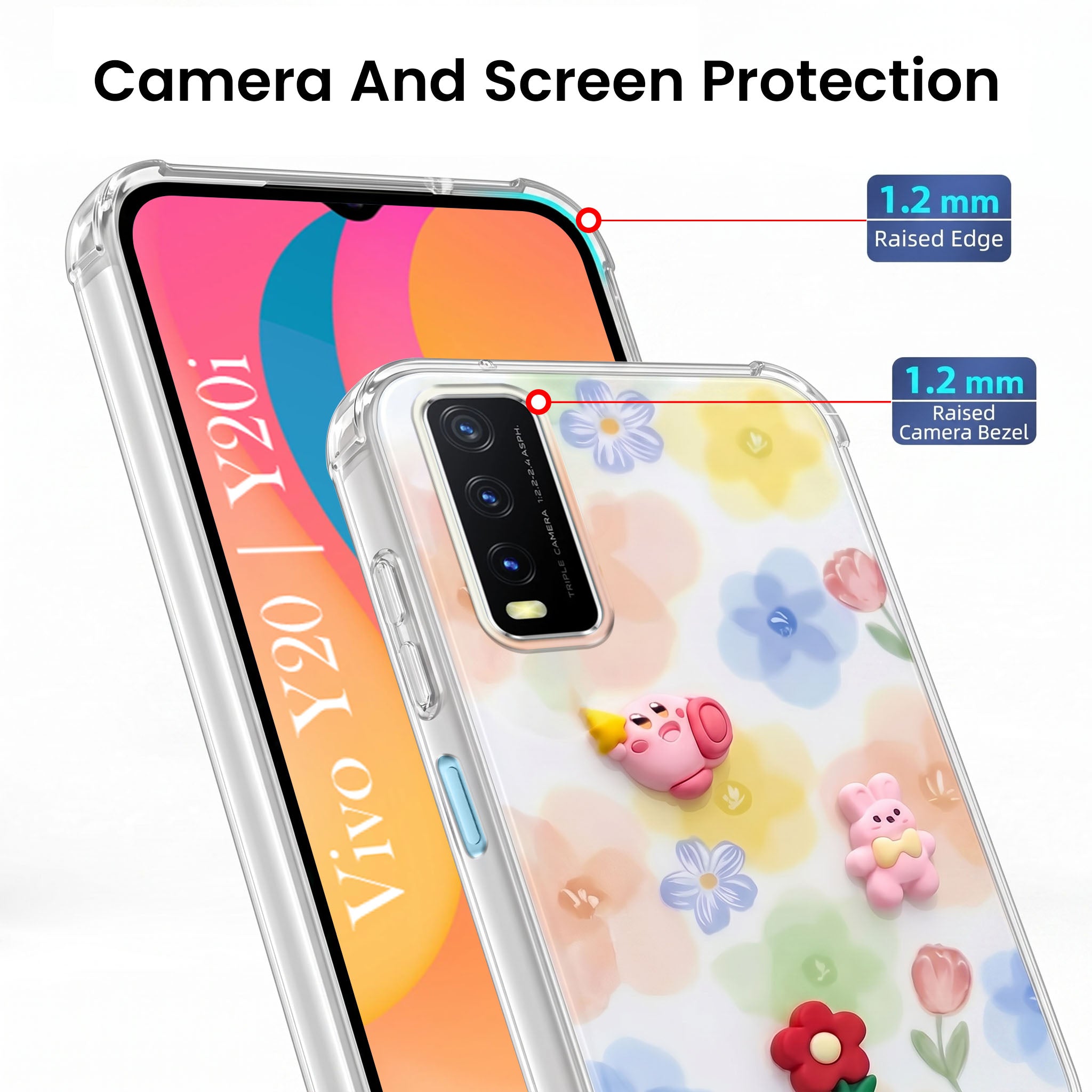 For Vivo Y20 | Y20i Back Cover Case (3D Cute Cartoons | Hard Back Side Soft | Matte Premium Finish | HD Printing)