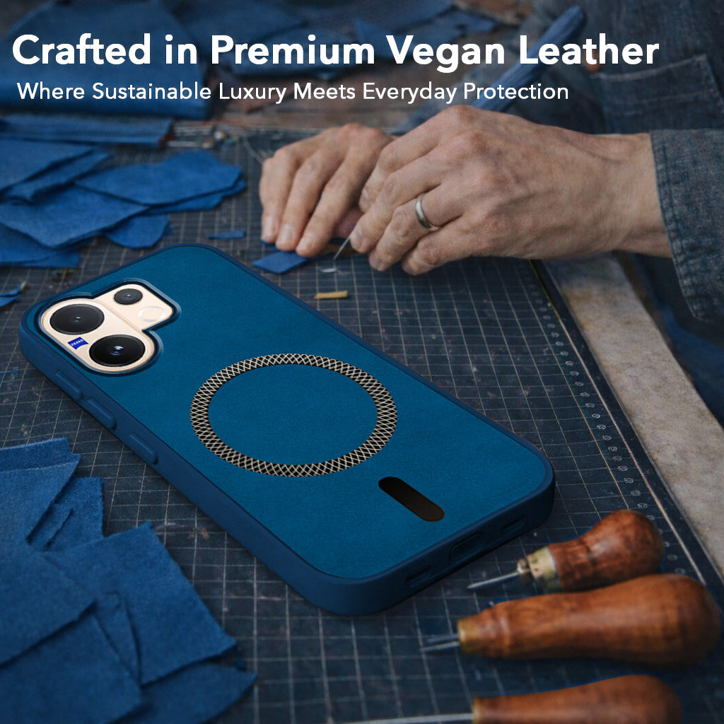 For Vivo V60 | Vivo T4 Pro Back Cover Case Leather Finish (MagSafe Compatible Wireless Charging | Soft Touch | Camera Bump Protection)