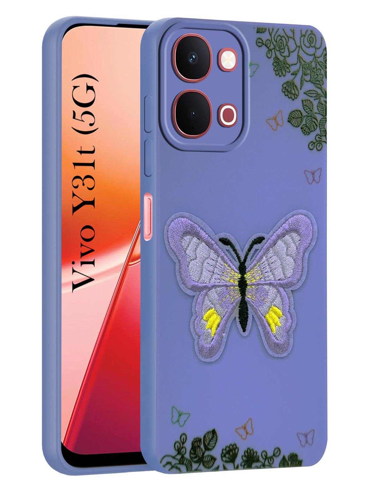 For Vivo Y31T 5G Back Cover Case (Soft Butterfly Embroidery | Women Teen Girls | Camera Protection| Matte Silicone)
