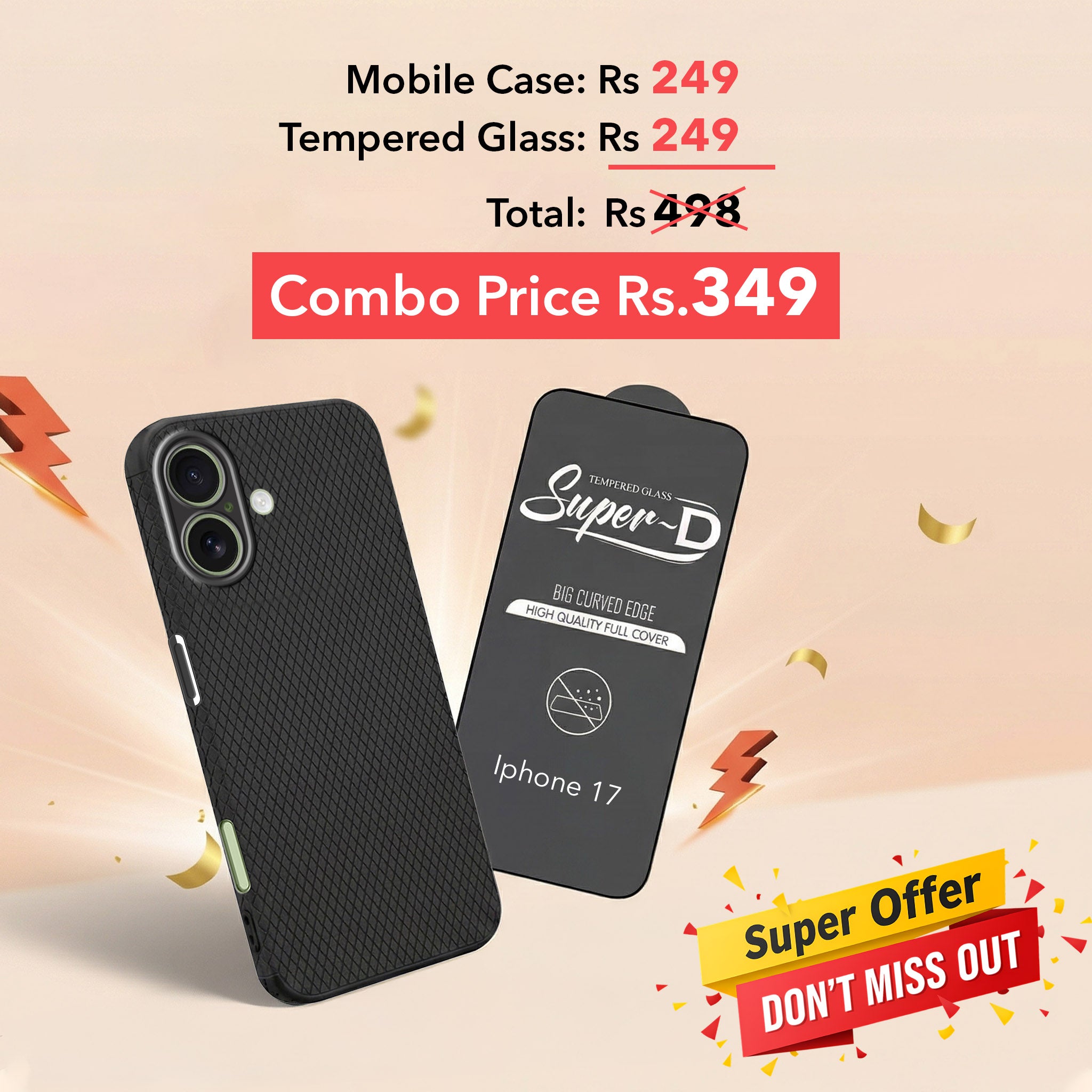 For Apple iPhone 17 Combo with Back Cover and 9H Tempered Glass (Liquid Silicone | Camera Protection | Oleophobic Coating Screen Glass)