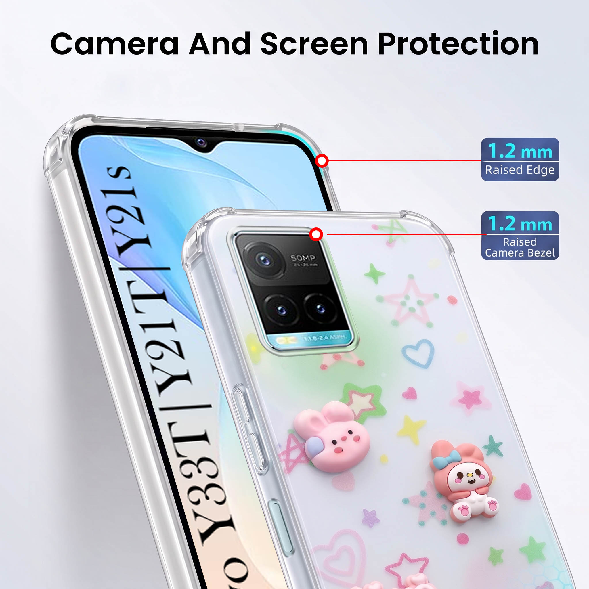 For Vivo Y33T | Vivo Y21T | Vivo Y21s Back Cover Case (3D Cute Cartoons | Hard Back Side Soft | Matte Premium Finish | HD Printing)