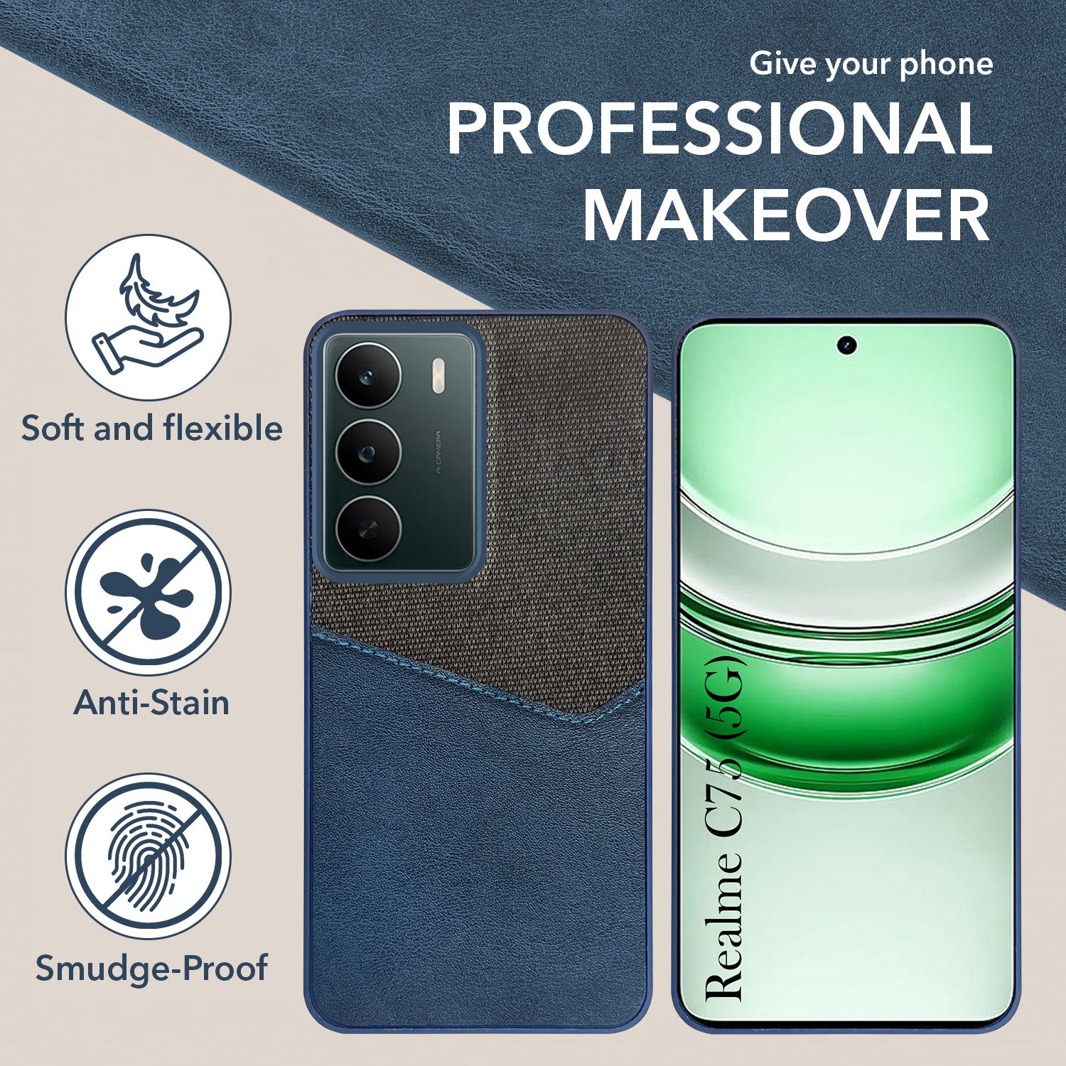 For Realme C75 5G Back Cover Case (Dual PU Leather Stitch | Professional Minimalist | Soft and Flexible)