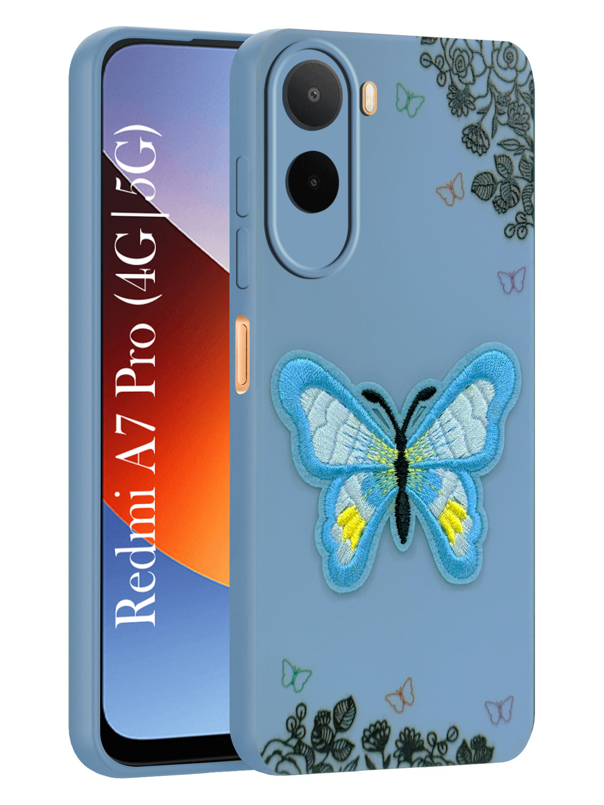 For Redmi A7 Pro 5G Back Cover Case (Soft Butterfly Embroidery | Women Teen Girls | Camera Protection| Matte Silicone)