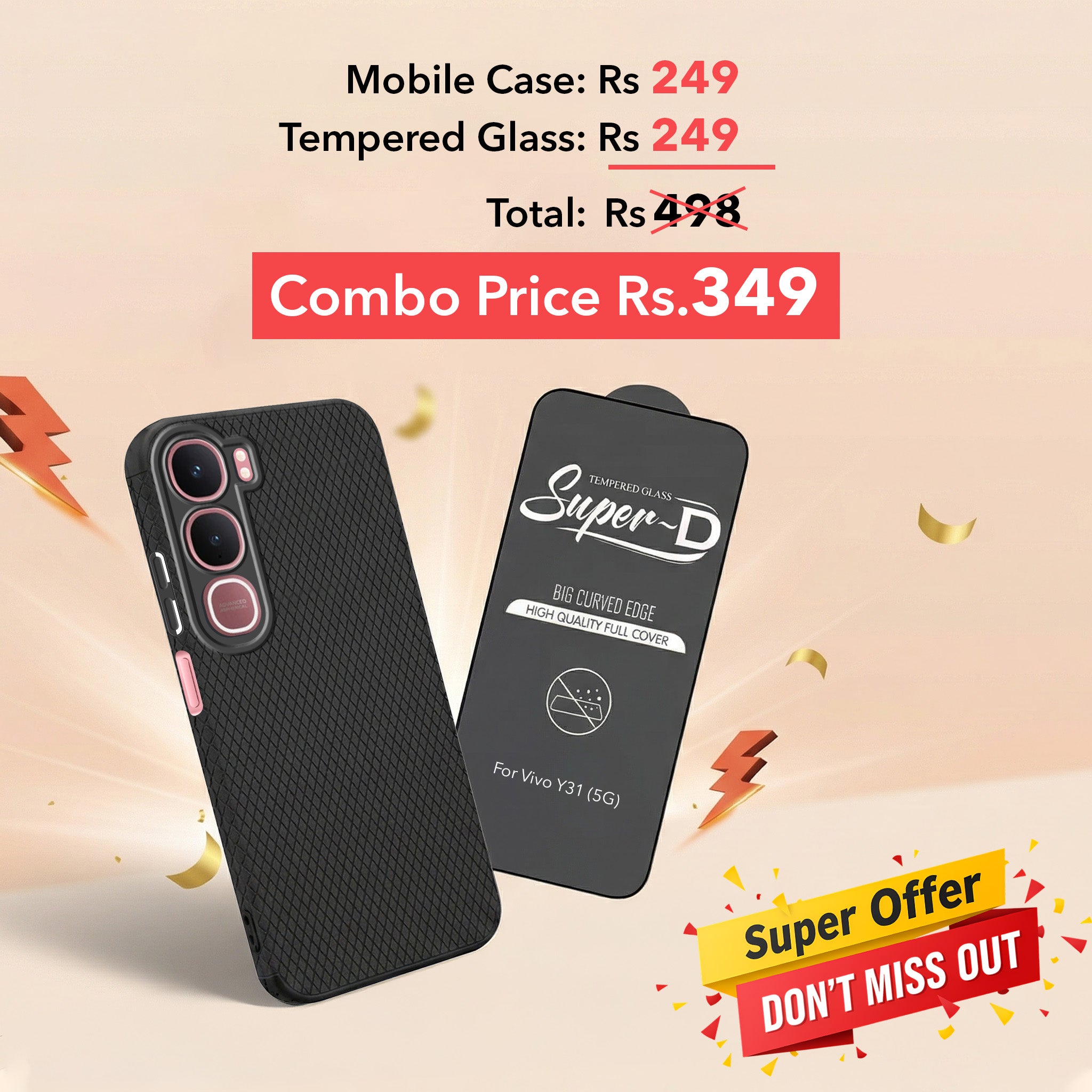For Vivo Y31 5G Combo with Back Cover and 9H Tempered Glass (Liquid Silicone | Camera Protection | Oleophobic Coating Screen Glass)
