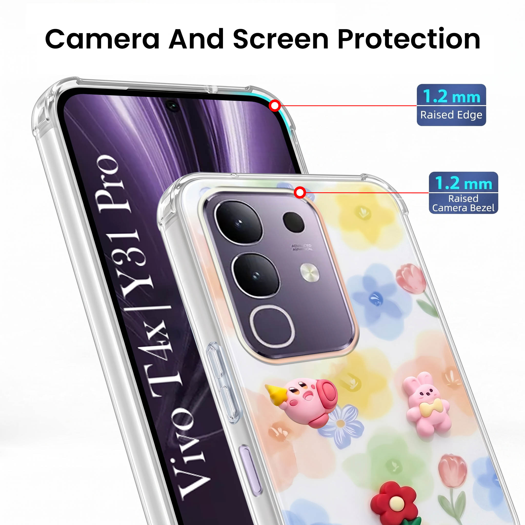 For Vivo T4x | Vivo Y31 Pro Back Cover Case (3D Cute Cartoons | Hard Back Side Soft | Matte Premium Finish | HD Printing)