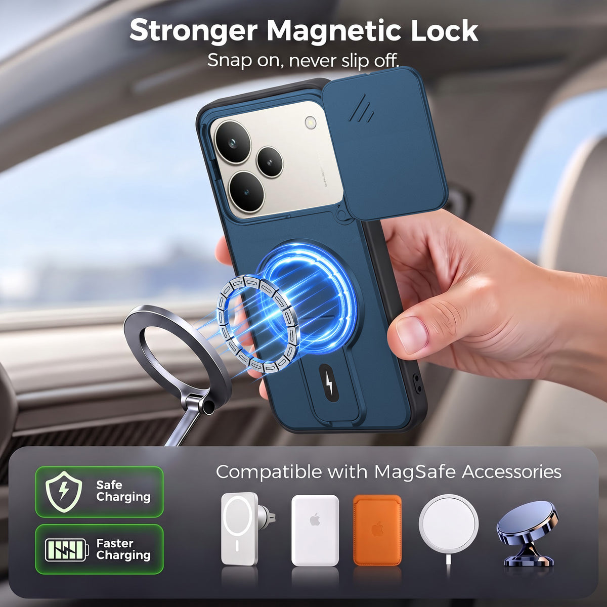 For Realme P4 Pro Back Case Cover Metallic (Hybrid Armor Kickstand | Sliding Shutter Camera Protection | MagSafe Compatible)