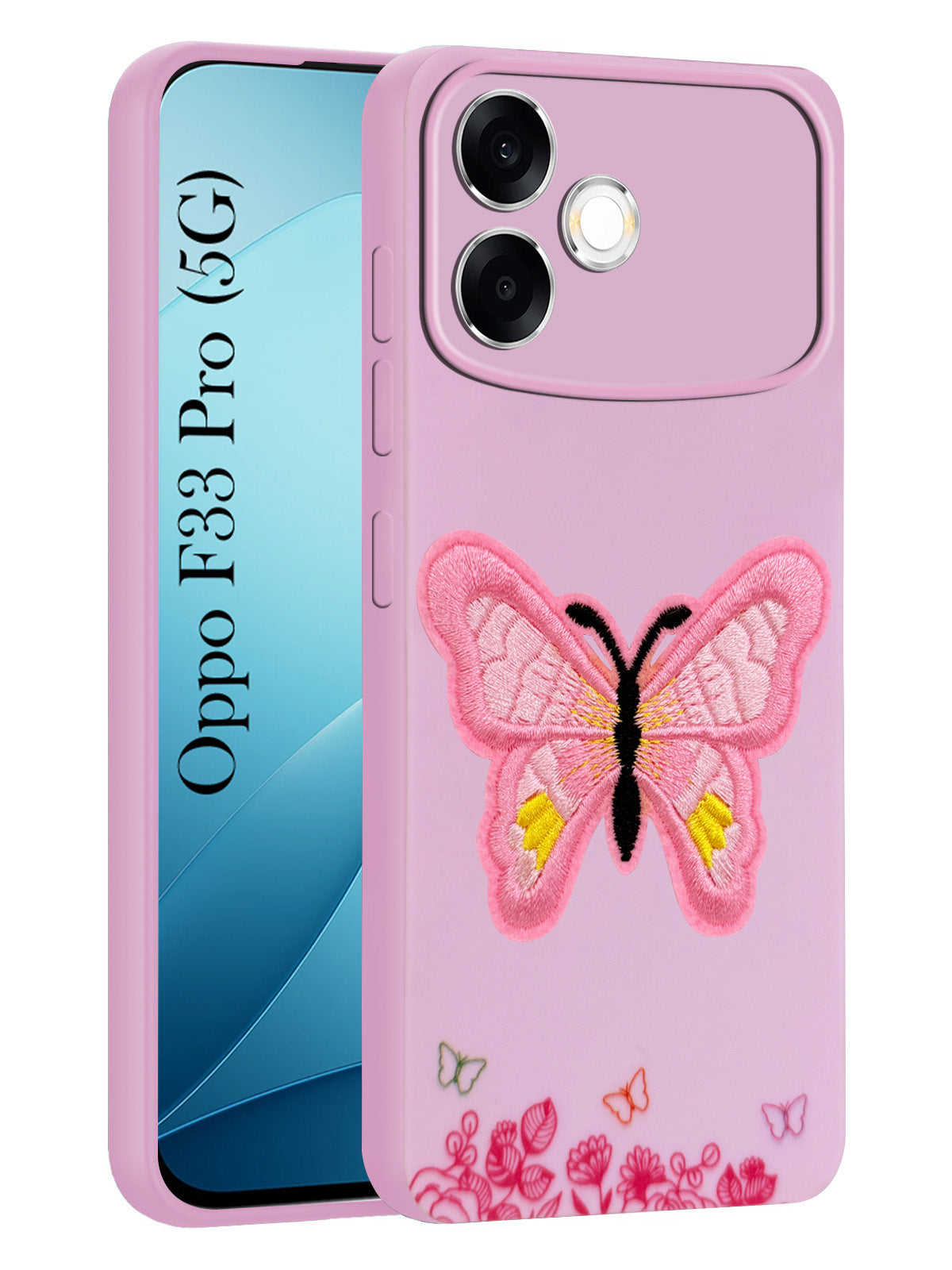 For Oppo F33 Pro 5G Back Cover Case (Soft Butterfly Embroidery | Women Teen Girls | Camera Protection| Matte Silicone)