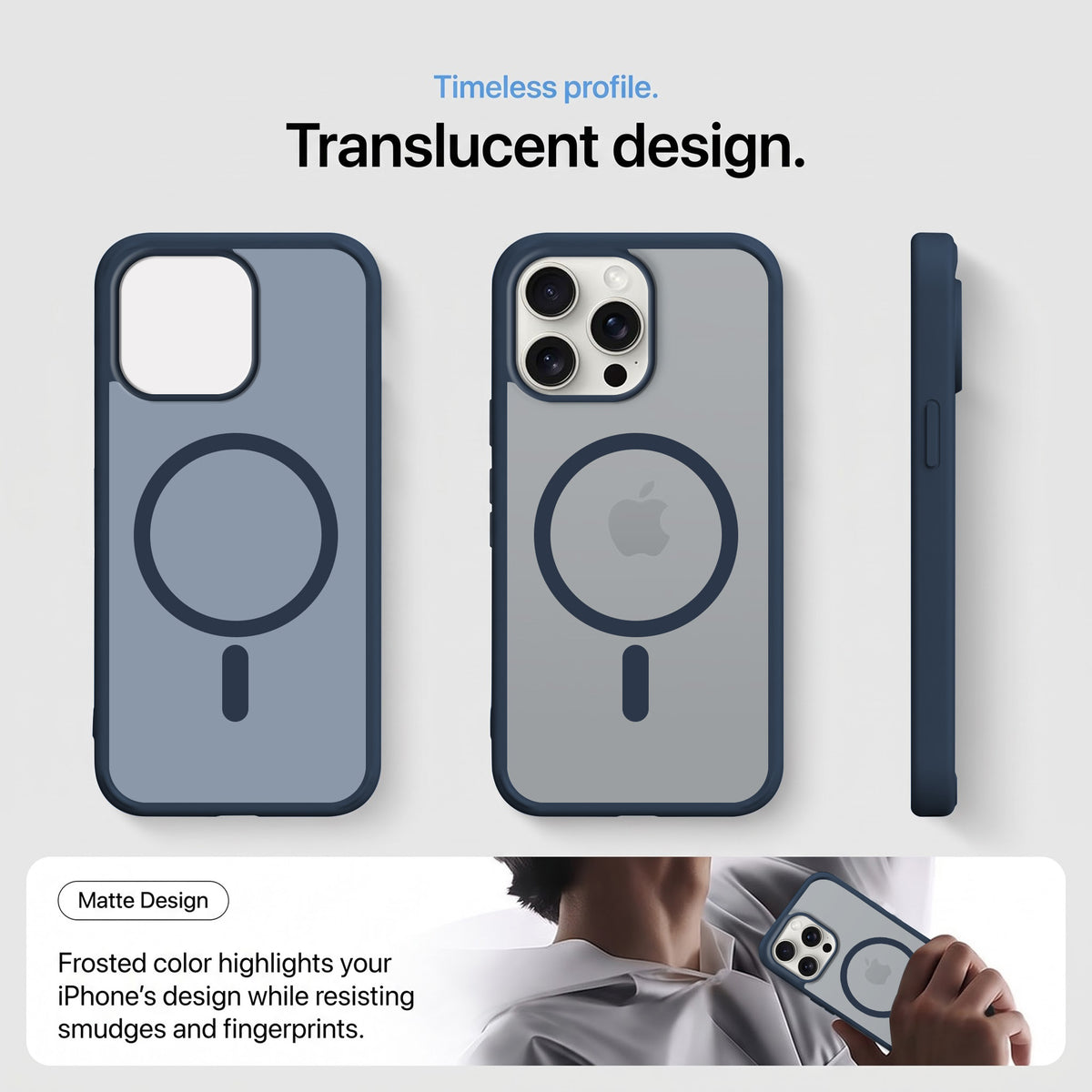 For Apple iPhone 15 Pro Matte Finish Back Case Cover (MagSafe Compatible | Translucent Soft Touch | Slim and Unbreakable)