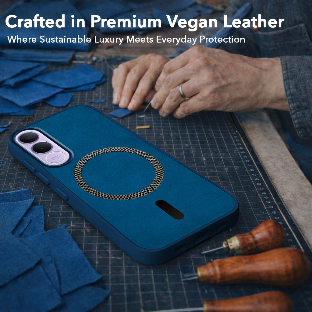 For Vivo V70 FE 5G Back Cover Case Leather Finish (MagSafe Compatible Wireless Charging | Soft Touch | Camera Bump Protection)