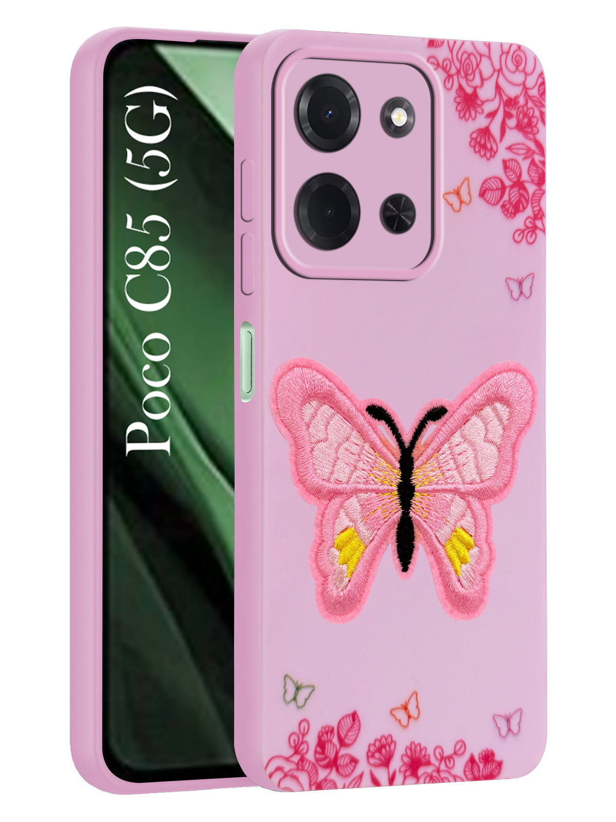 For Poco C85 5G Back Cover Case (Soft ButterFly Embroidery | Women Teen Girls | Camera Protection| Matte Silicone)