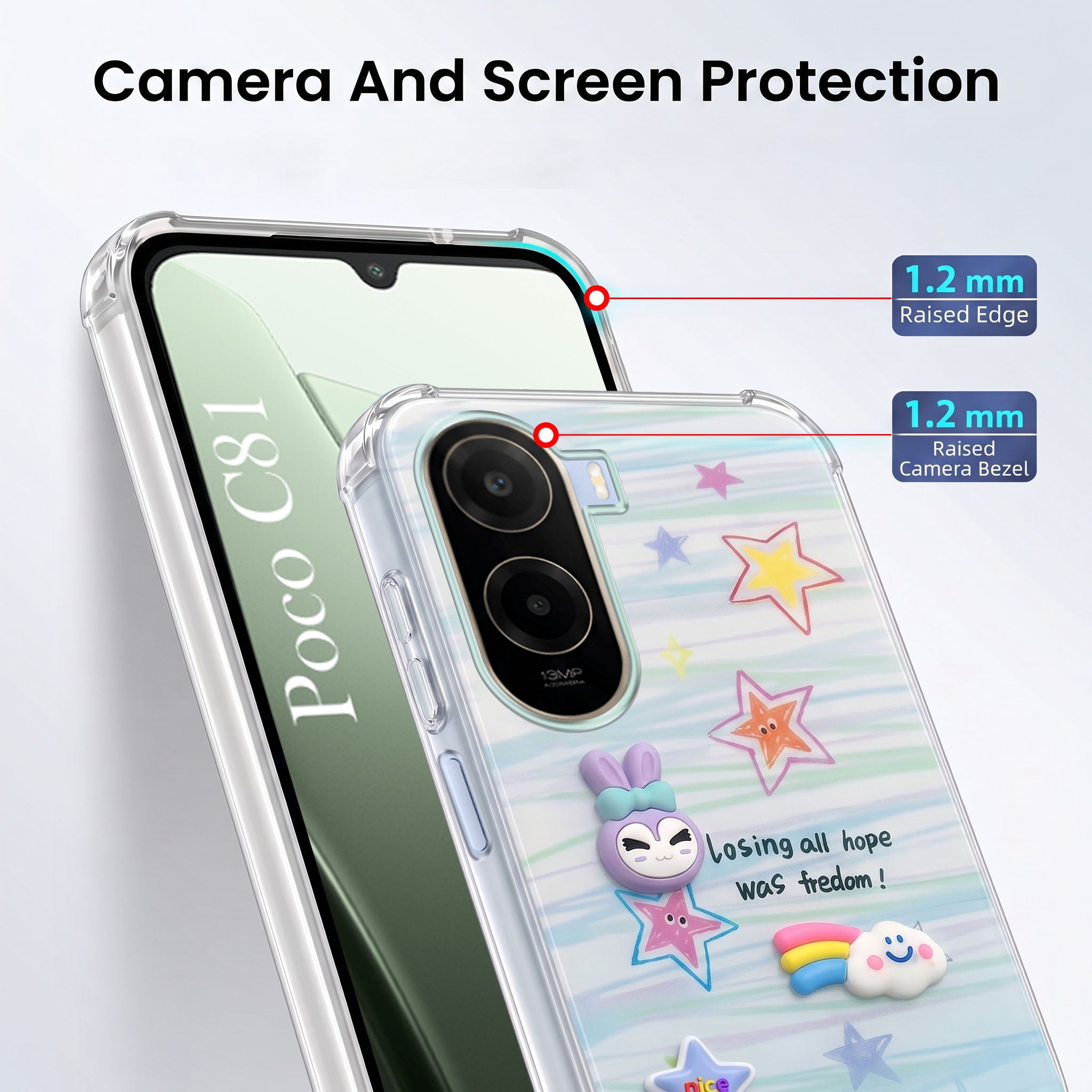 For Poco C81 5G Back Cover Case (3D Cute Cartoons | Hard Back Side Soft | Matte Premium Finish | HD Printing)