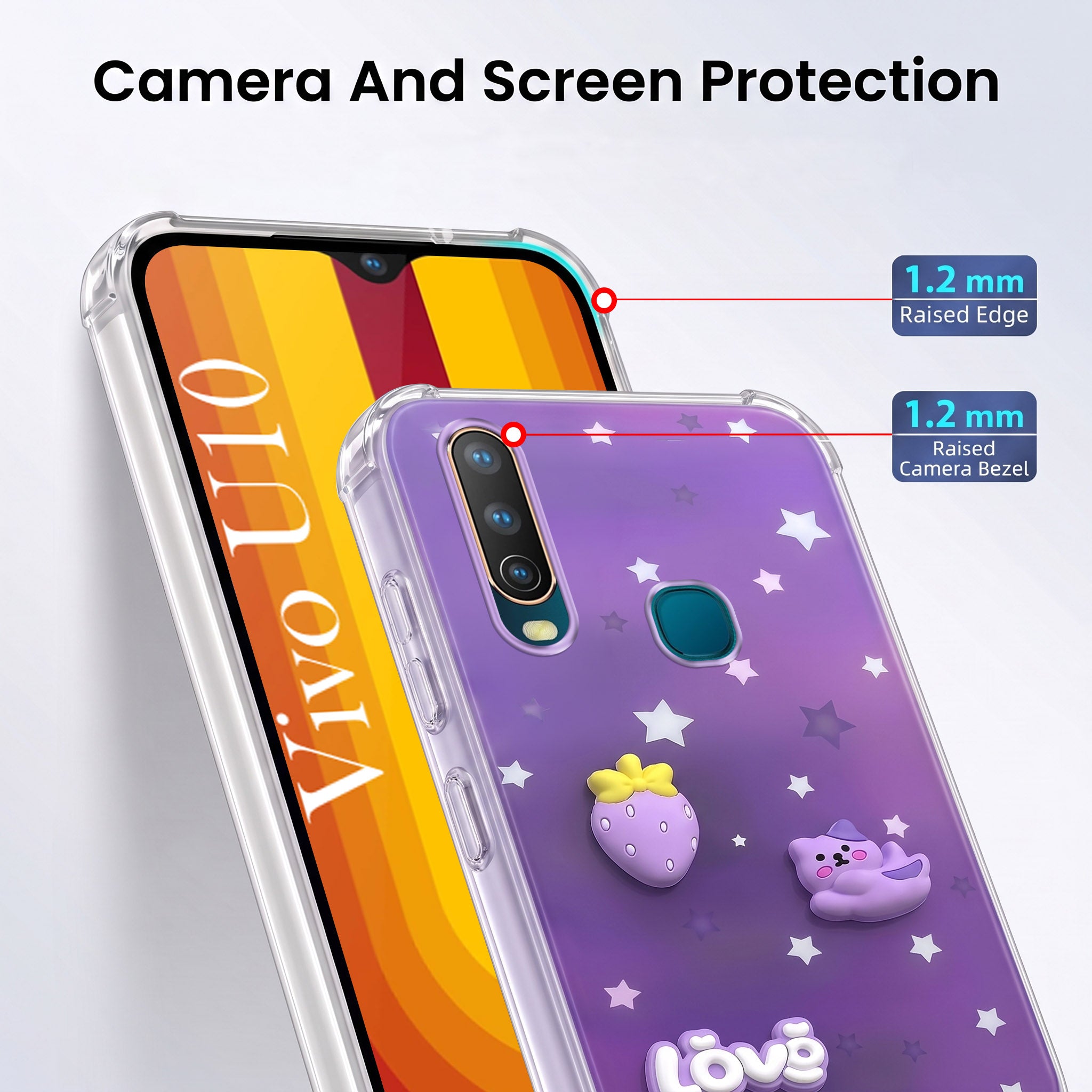 For Vivo U10 Back Cover Case (3D Cute Cartoons | Hard Back Side Soft | Matte Premium Finish | HD Printing)