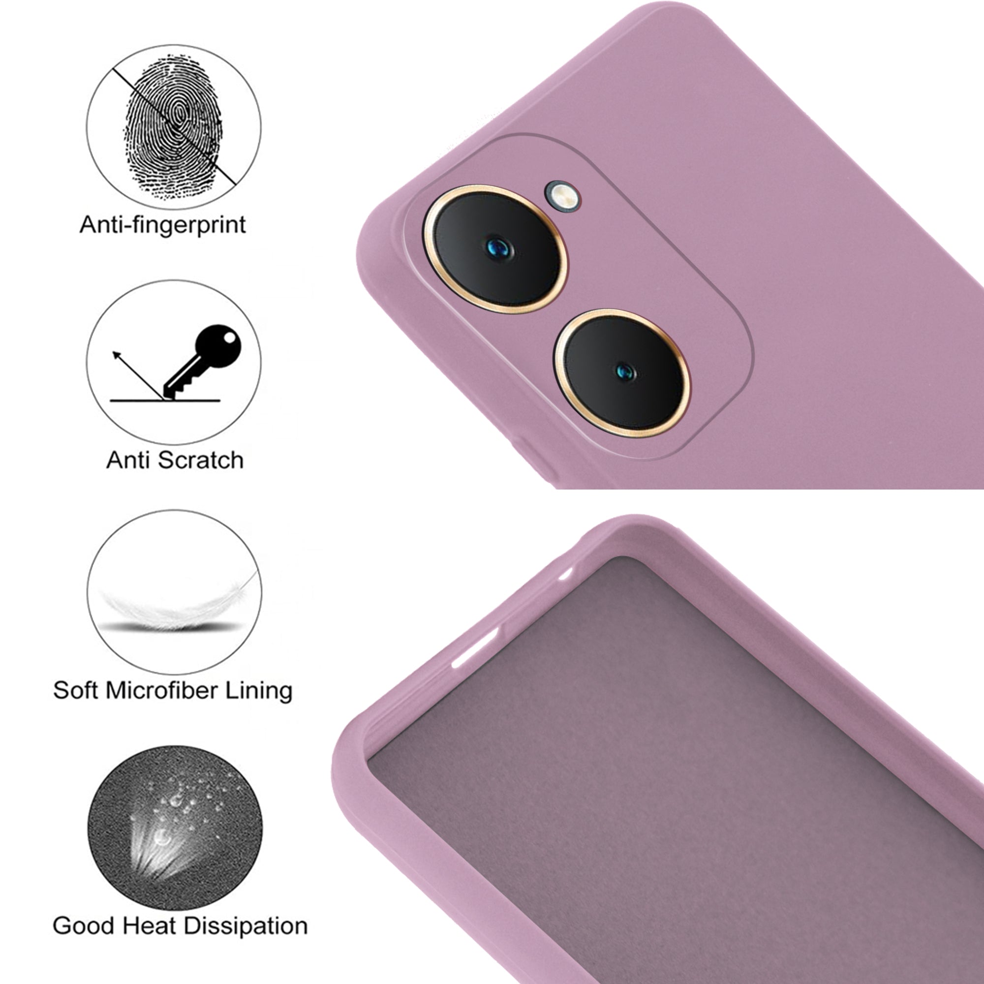 For Vivo Y18 | Y18e | Y03 | Y18i | Y18t Back Cover Case (Matte Finish Silicone with Inside Fiber Cloth)