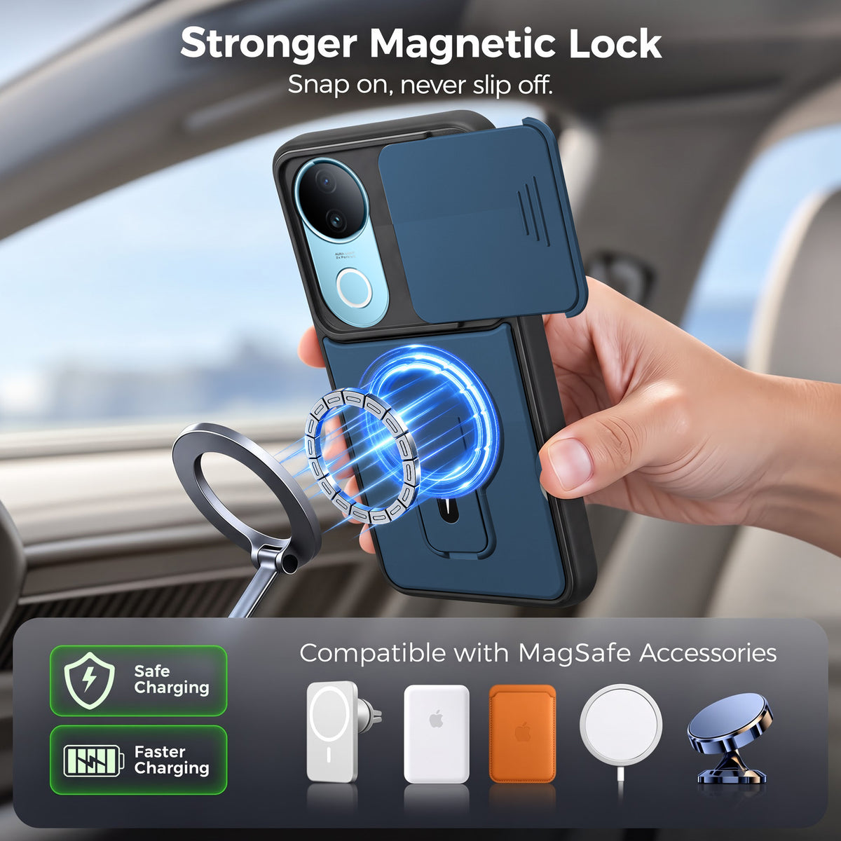 For Vivo iQOO Z10R Back Case Cover Metallic (Hybrid Armor Kickstand | Sliding Shutter Camera Protection | MagSafe Compatible)