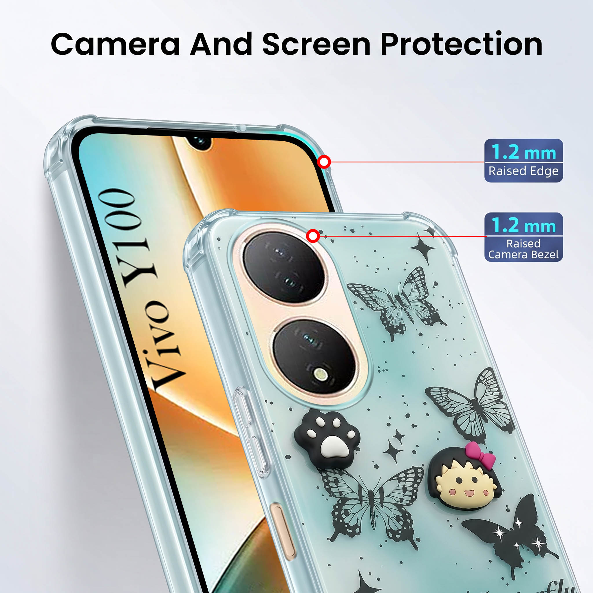 For Vivo Y100 Back Cover Case (3D Cute Cartoons | Hard Back Side Soft | Matte Premium Finish | HD Printing)