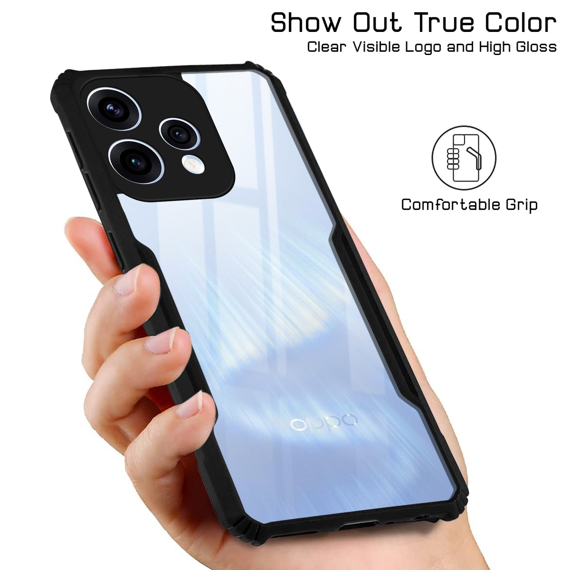 For Oppo Reno15 5G | Oppo Reno 15 5G Back Cover Case Hybrid (Shockproof with Polycarbonate Clear Panel | Professional Black)
