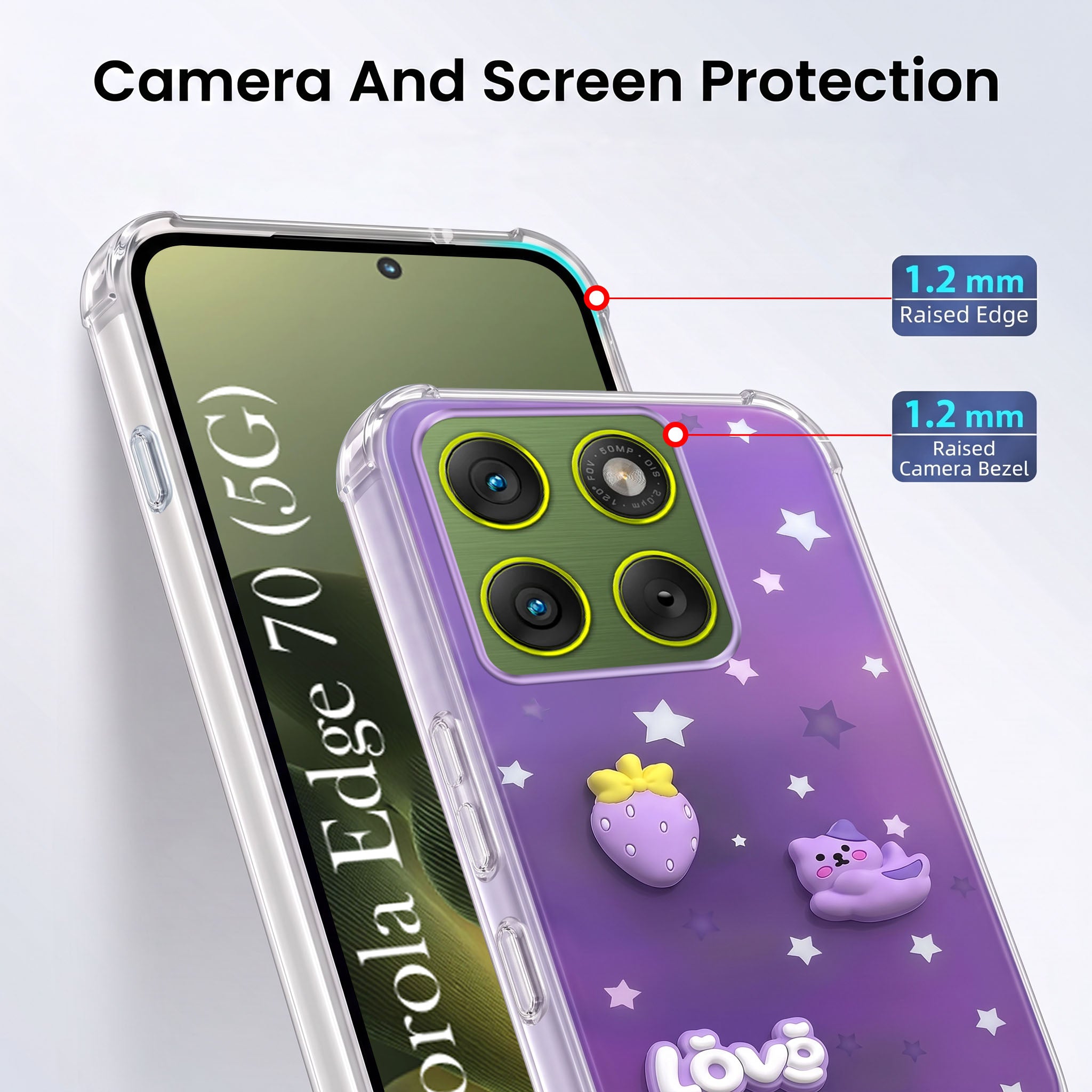For Motorola Moto Edge 70 Back Cover Case (3D Cute Cartoons | Hard Back Side Soft | Matte Premium Finish | HD Printing)
