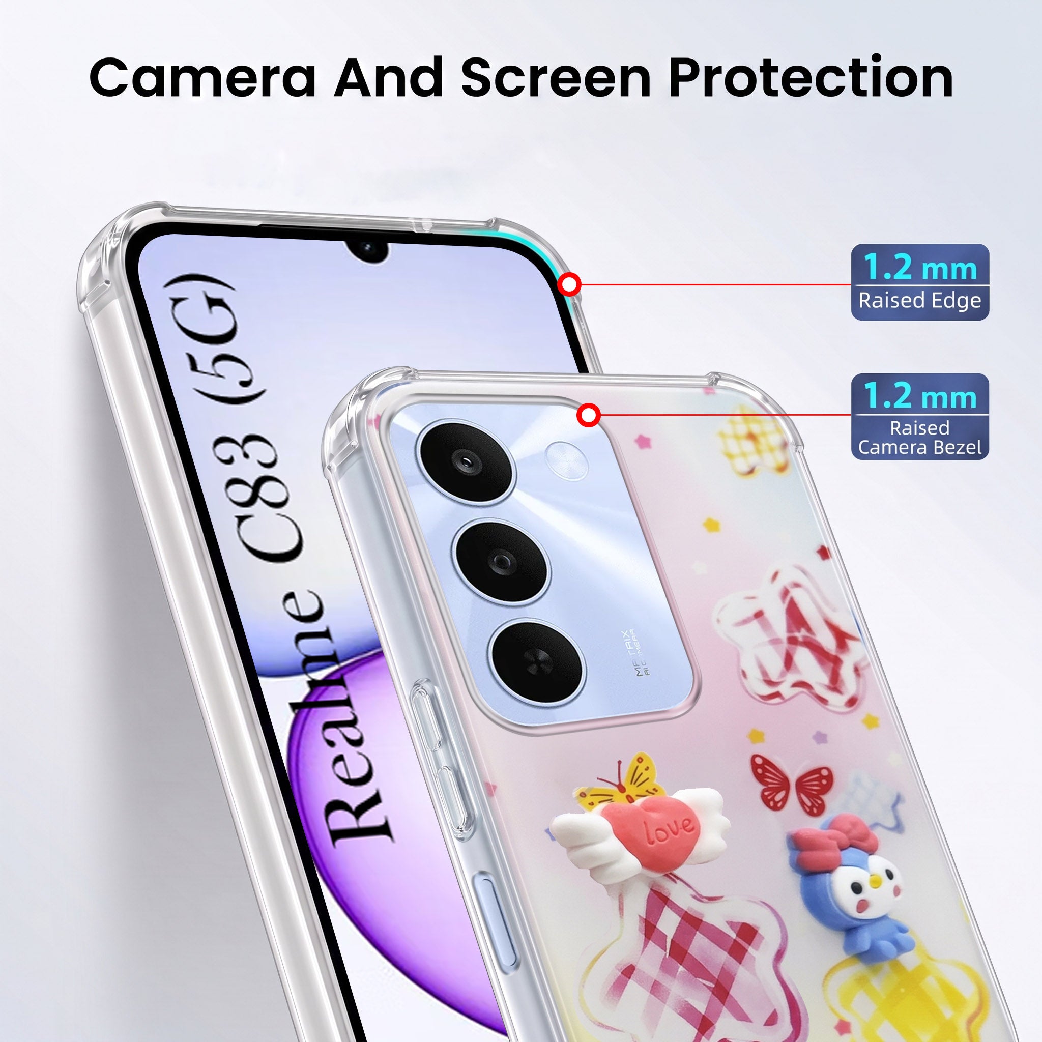 For Realme C83 5G Back Cover Case (3D Cute Cartoons | Hard Back Side Soft | Matte Premium Finish | HD Printing)