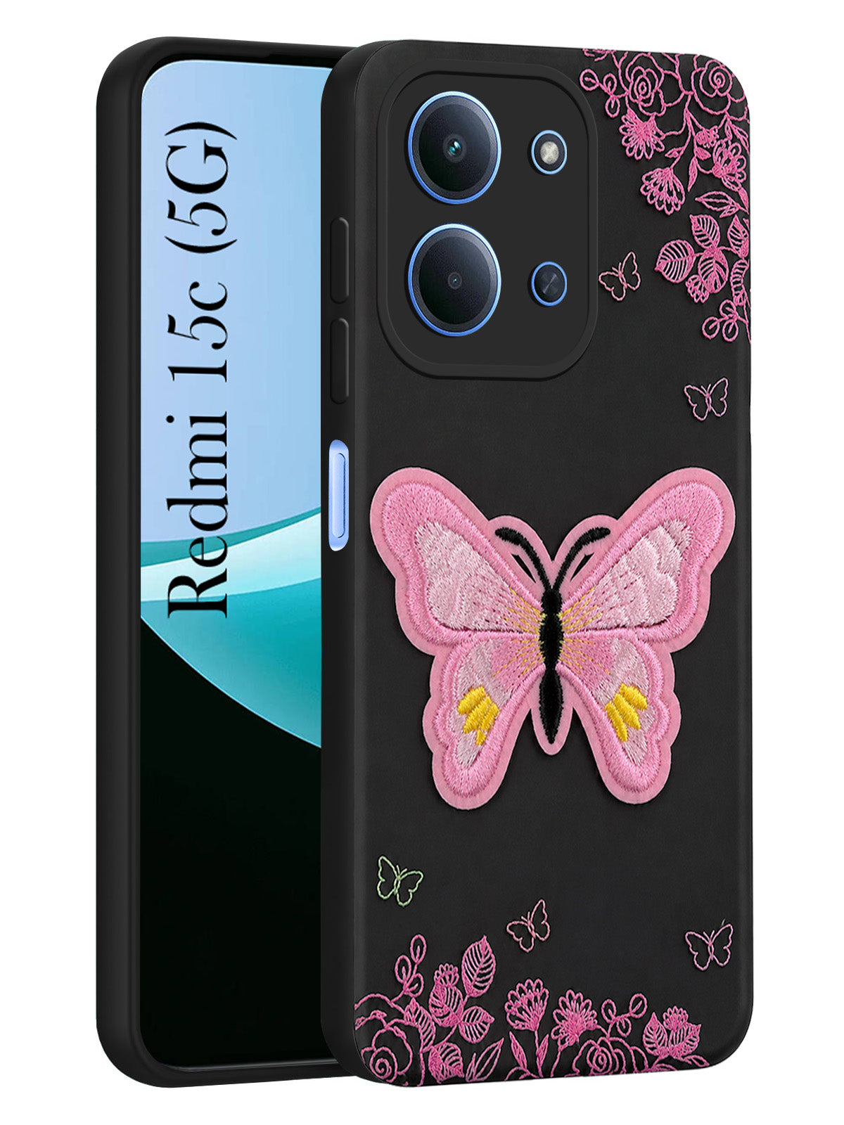 For Redmi 15C Back Cover Case (Soft ButterFly Embroidery | Women Teen Girls | Camera Protection| Matte Silicone)