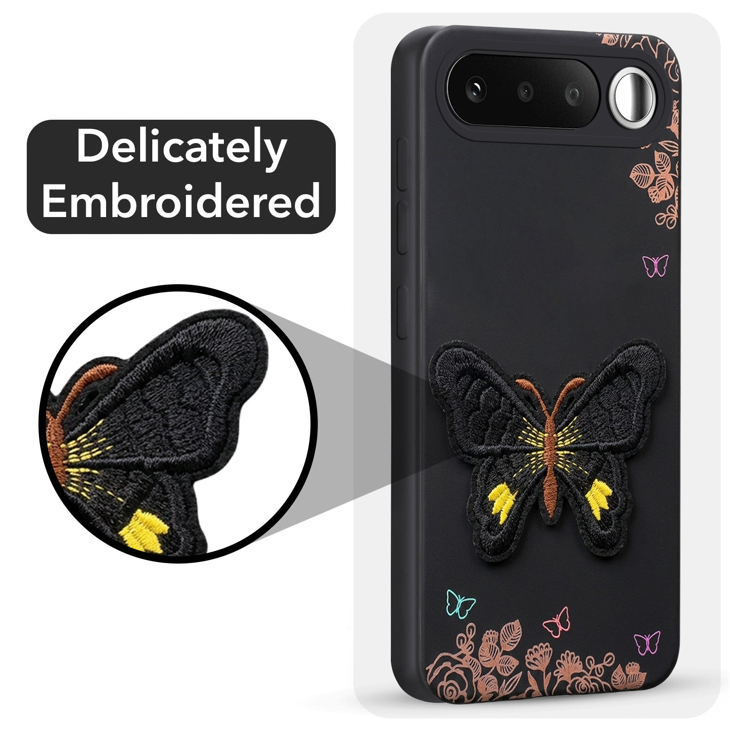 For Realme 16 Back Cover Case (Soft Butterfly Embroidery | Women Teen Girls | Camera Protection| Matte Silicone)