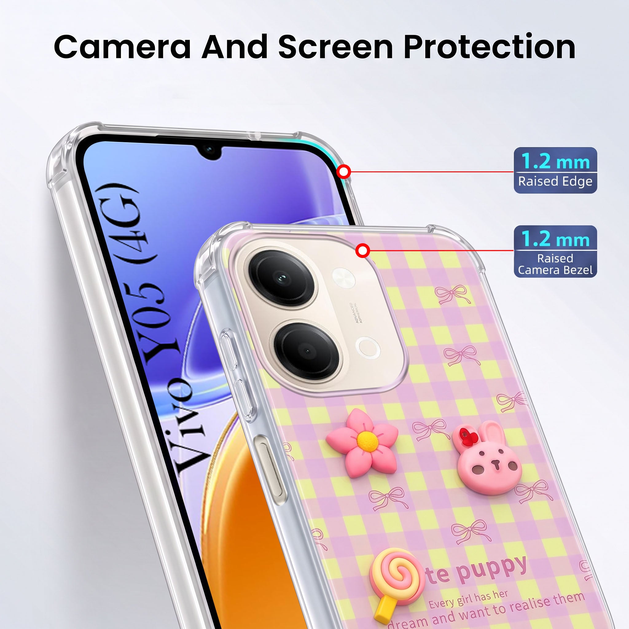 For Vivo Y05 4G Back Cover Case (3D Cute Cartoons | Hard Back Side Soft | Matte Premium Finish | HD Printing)