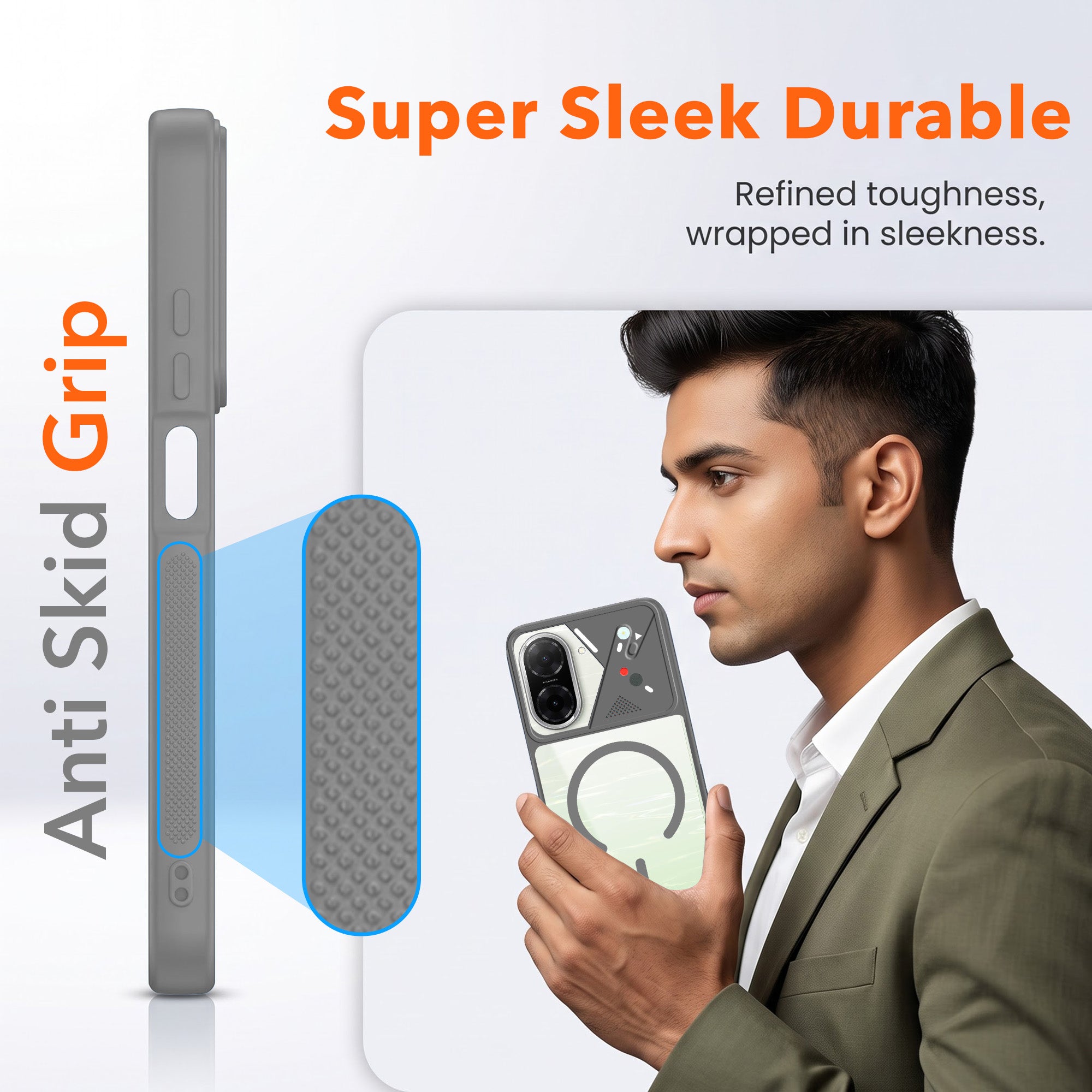For Redmi A5 4G Back Cover Case Lifetime Anti-Yellow Clear (Camera Protection | Side Grip | Wireless MagSafe Compatible)