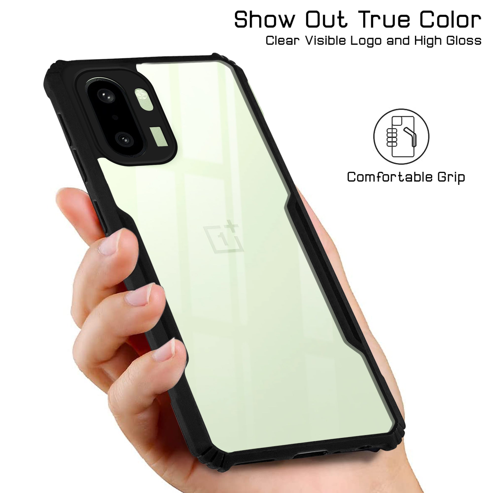 For OnePlus 15R Back Cover Case Hybrid (Shockproof with Polycarbonate Clear Panel | Professional Black)