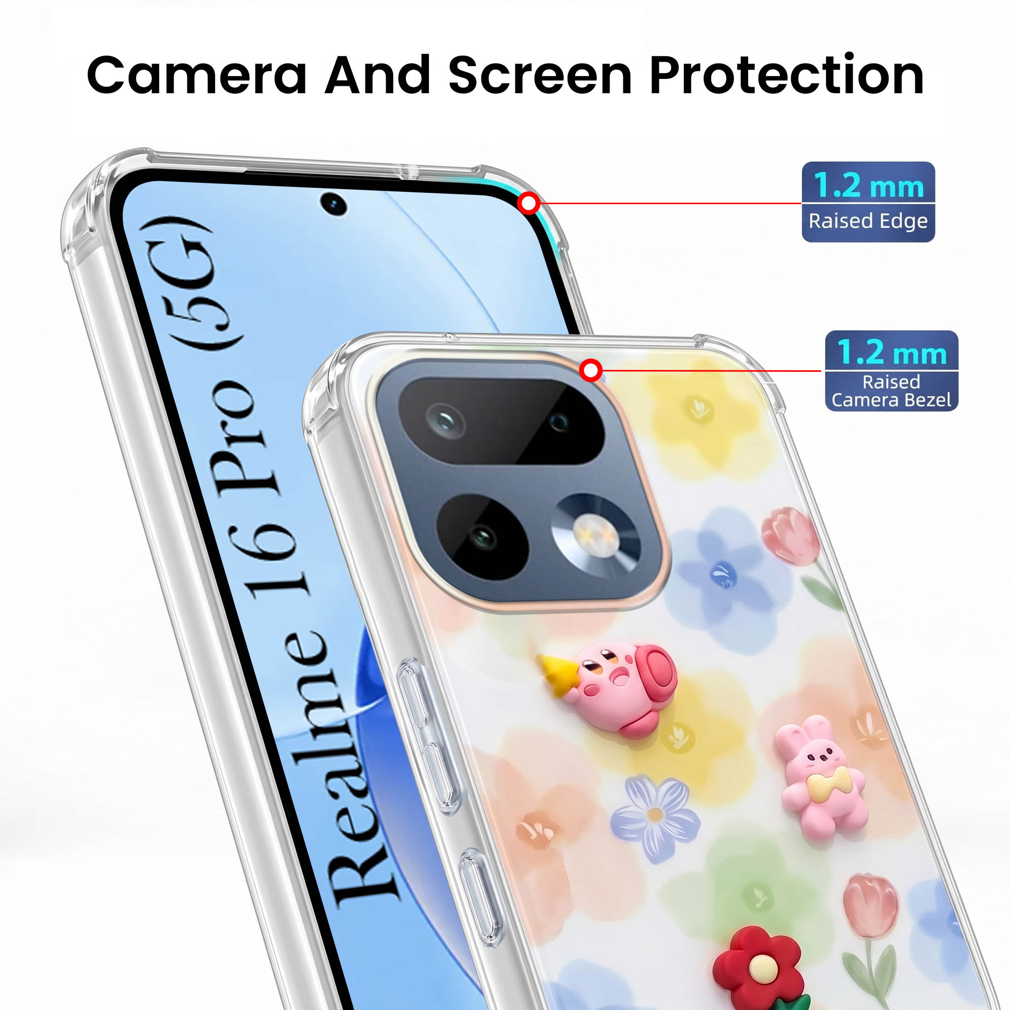 For Realme 16 Pro Back Cover Case (3D Cute Cartoons | Hard Back Side Soft | Matte Premium Finish | HD Printing)