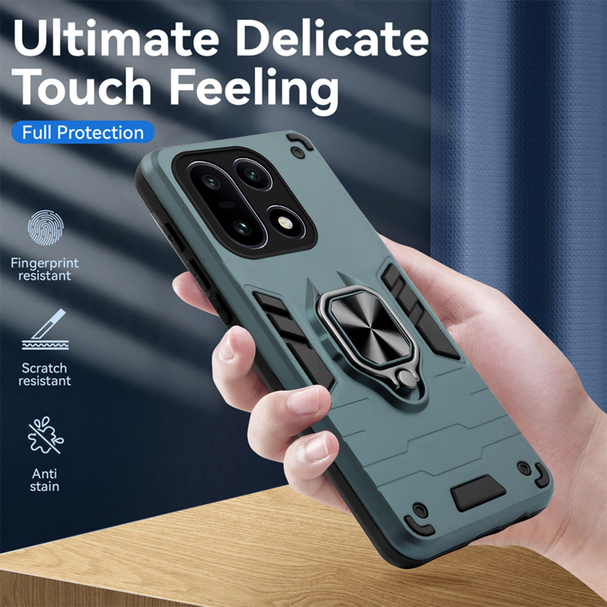 For OnePlus 15 5G Back Cover Case Hybrid Armor (Shockproof Dual Layer Polycarbonate |Ring Holder Kickstand)