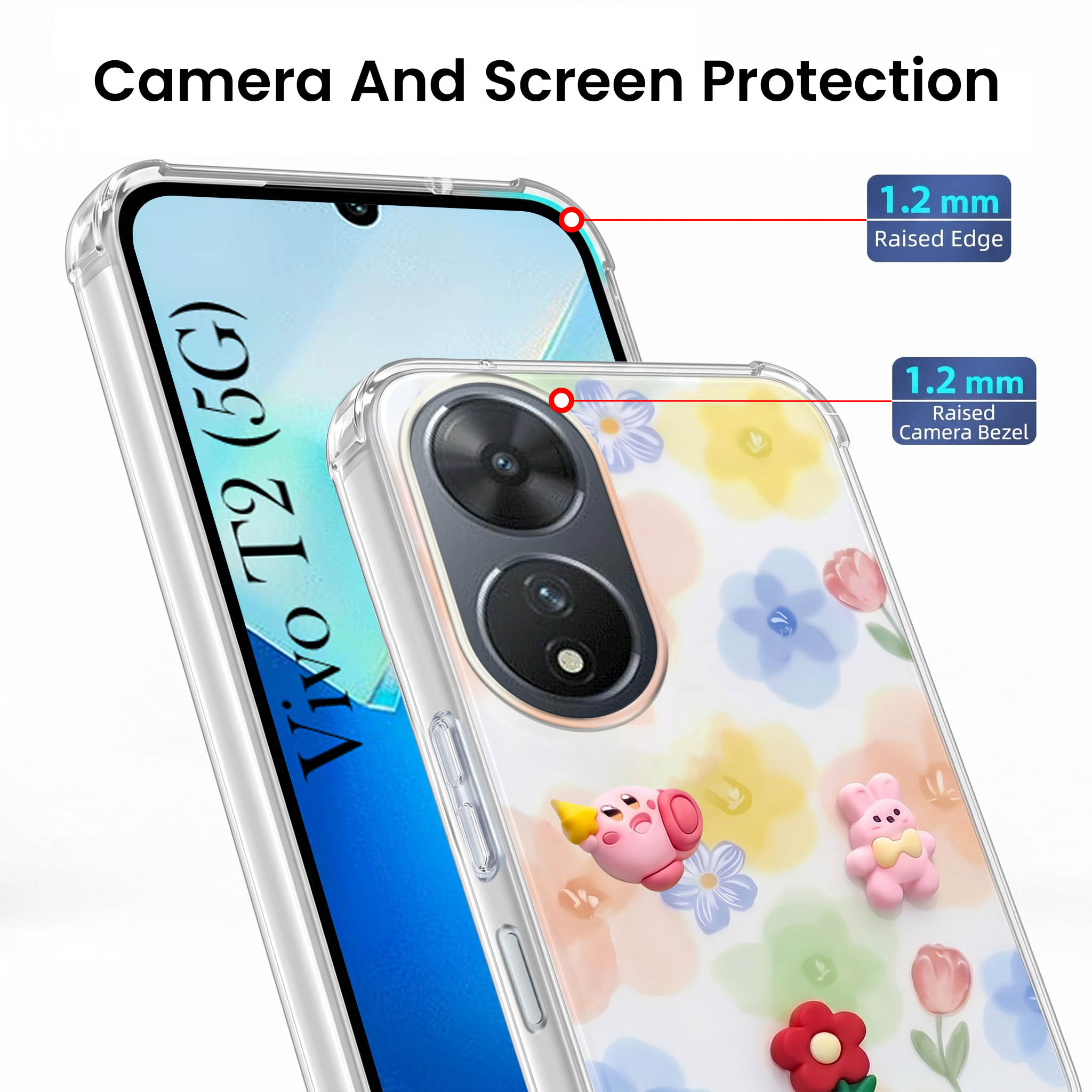 For Vivo T2 Back Cover Case (3D Cute Cartoons | Hard Back Side Soft | Matte Premium Finish | HD Printing)