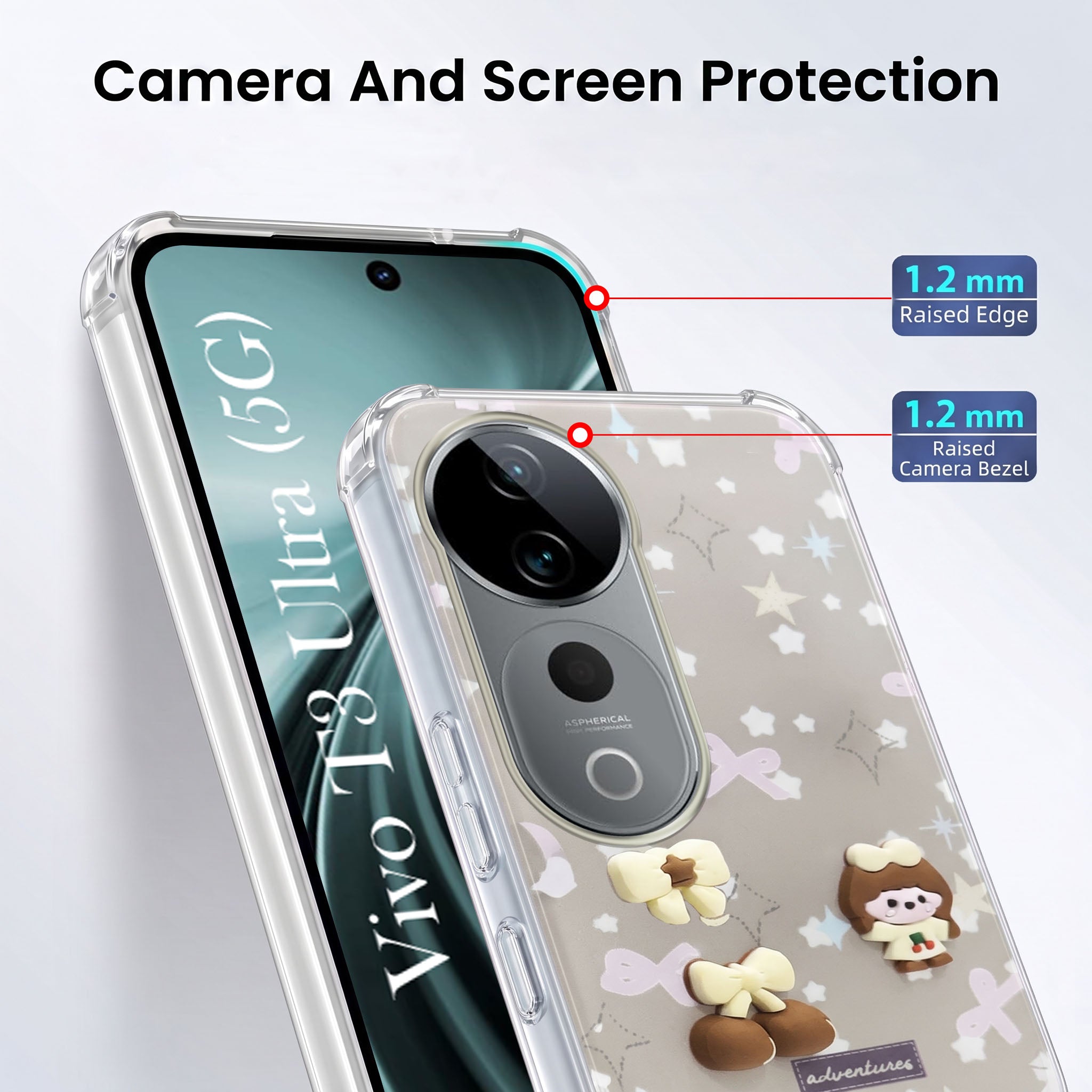 For Vivo T3 Ultra Back Cover Case (3D Cute Cartoons | Hard Back Side Soft | Matte Premium Finish | HD Printing)