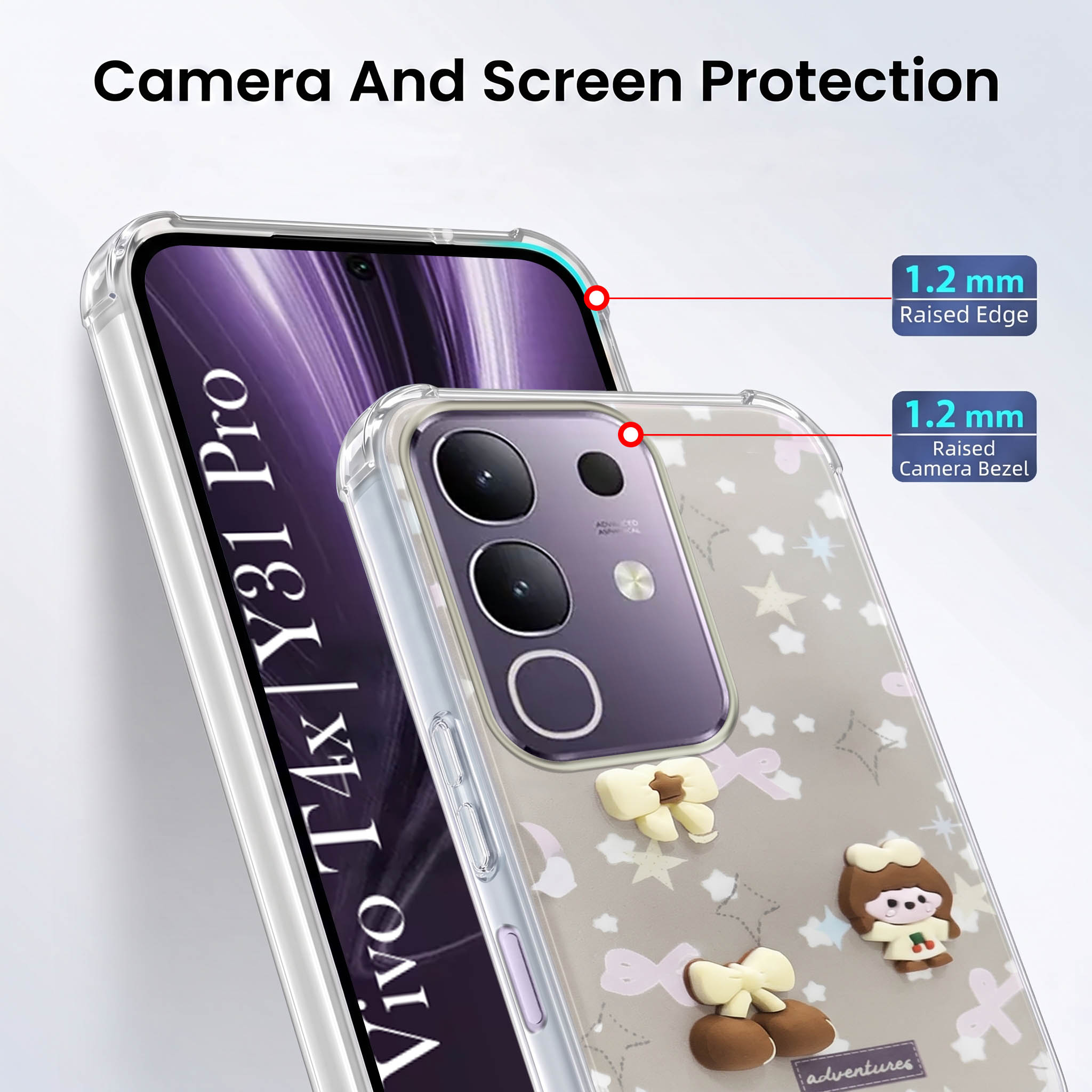 For Vivo T4x | Vivo Y31 Pro Back Cover Case (3D Cute Cartoons | Hard Back Side Soft | Matte Premium Finish | HD Printing)