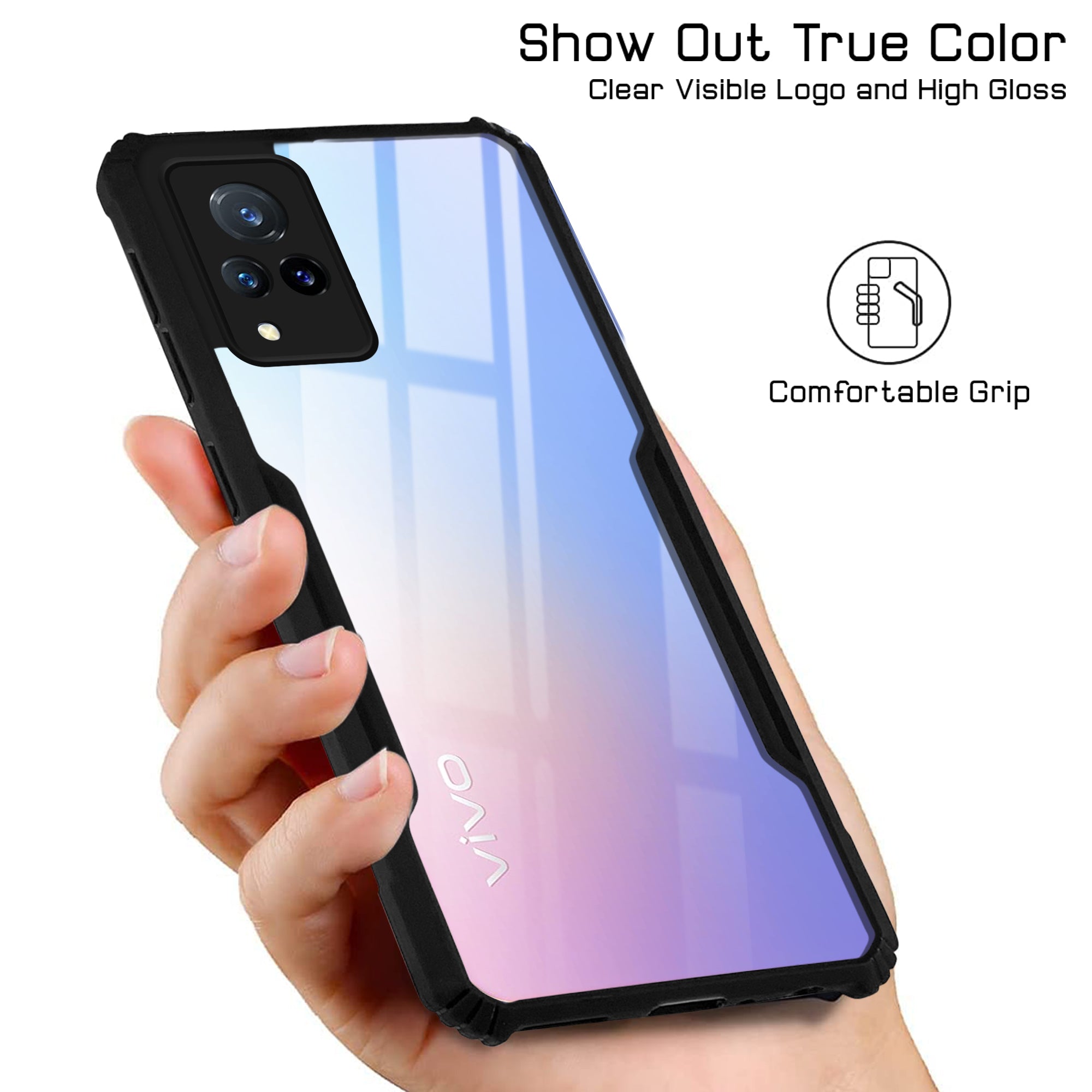 For Vivo V21 | Vivo V21 5G Hybrid Back Cover Case (Shockproof with Polycarbonate Clear Panel | Professional Black)