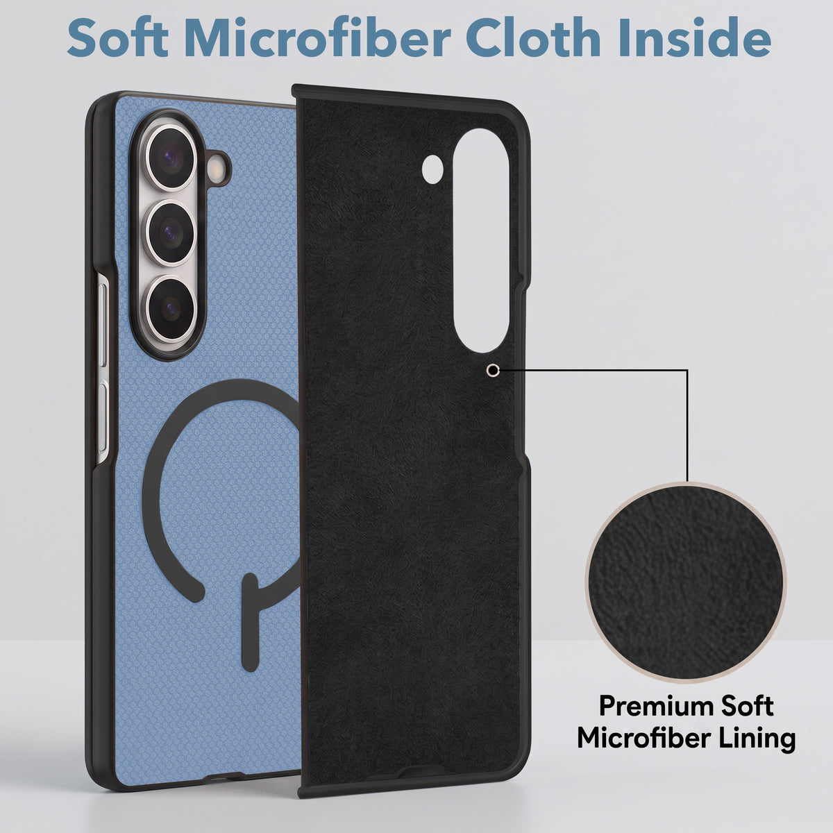 For Samsung Galaxy Z Fold 6 5G Premium Magnetic Back Cover Case (MagSafe Compatible | 180° Folding Design | Soft Microfiber Inner Lining | Textured Blue Finish)