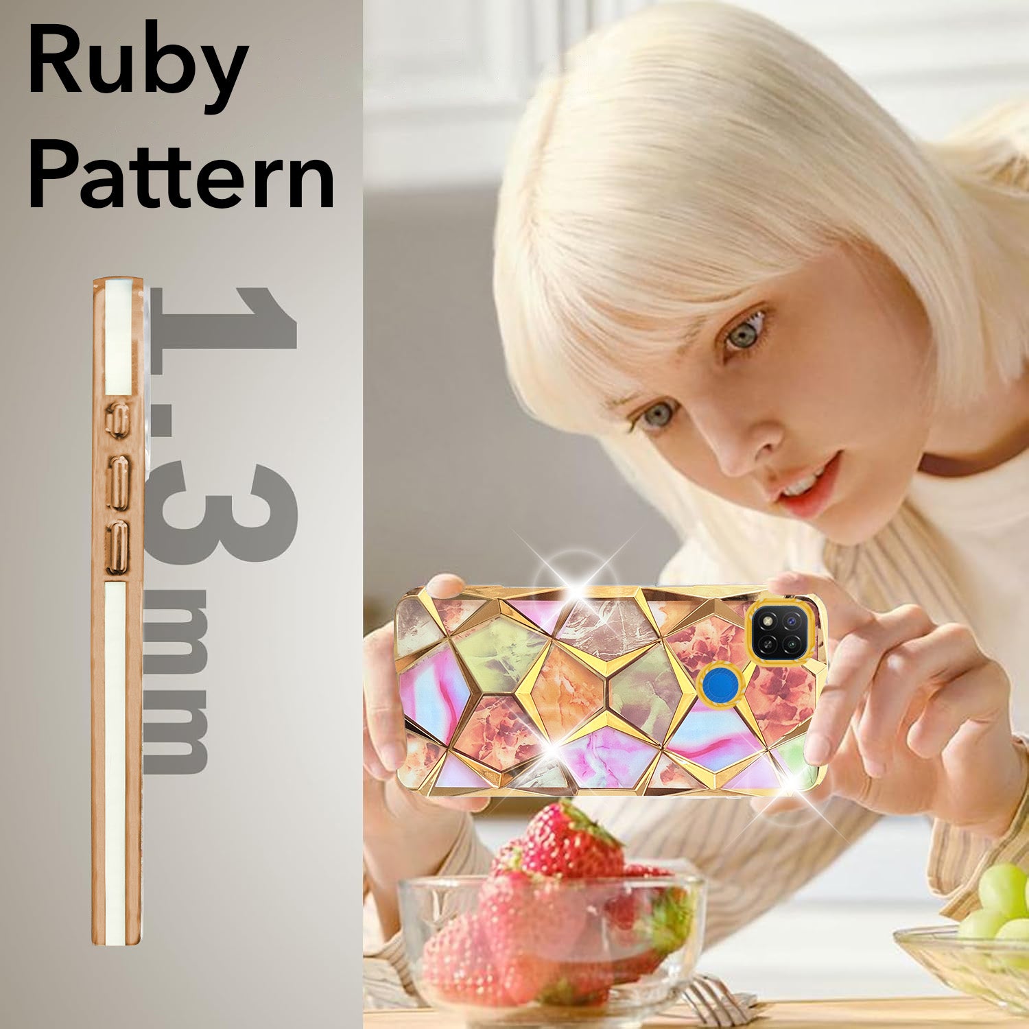 For Redmi 9C Back Cover Case (Dual Design Glitter Sparkle and Detachable Diamond Print Case | Soft and Flexible)