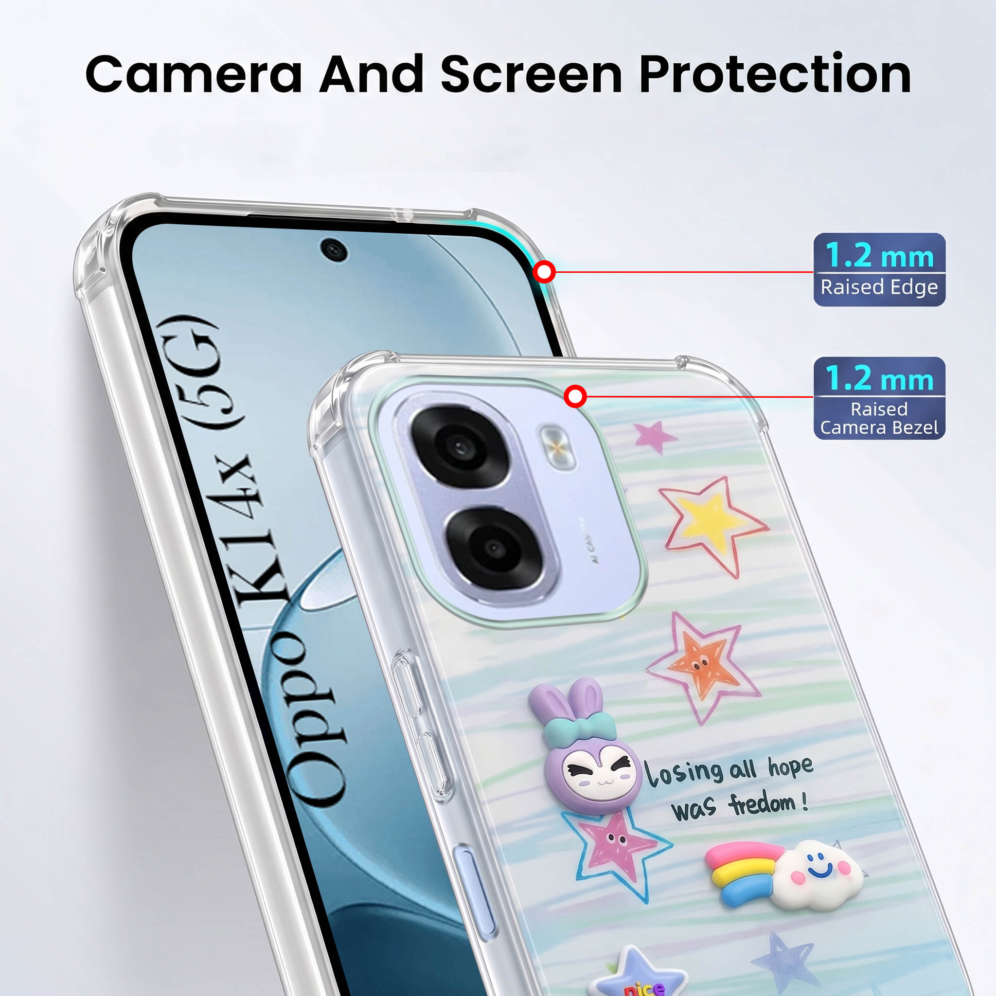 For Oppo K14x 5G Back Cover Case (3D Cute Cartoons | Hard Back Side Soft | Matte Premium Finish | HD Printing)