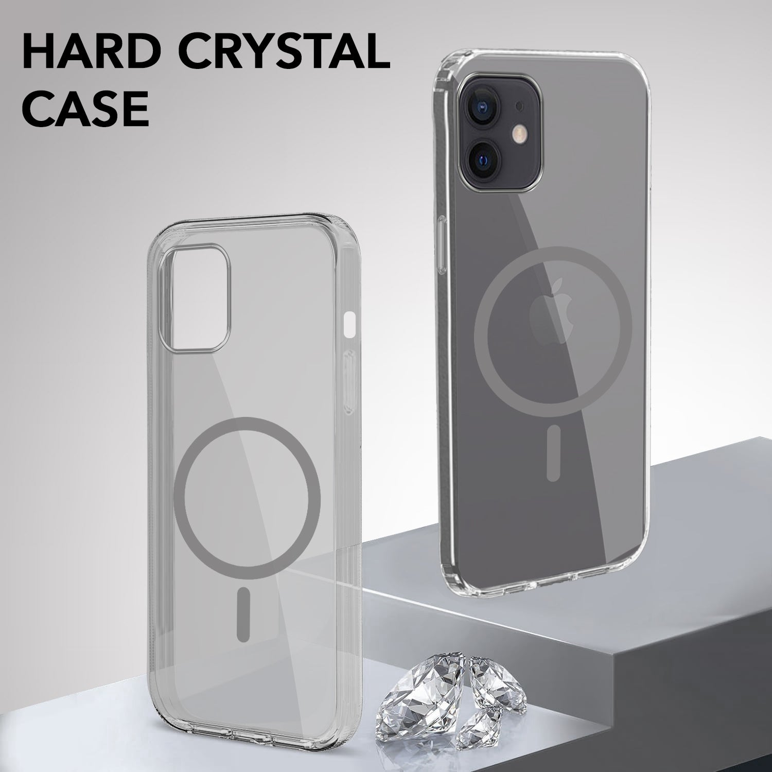 For Apple iPhone 12 Back Case Cover Lifetime Anti-Yellow MagSafe Compatible Clear (Sleek Hard Crystal | Camera Protection and Shockproof)