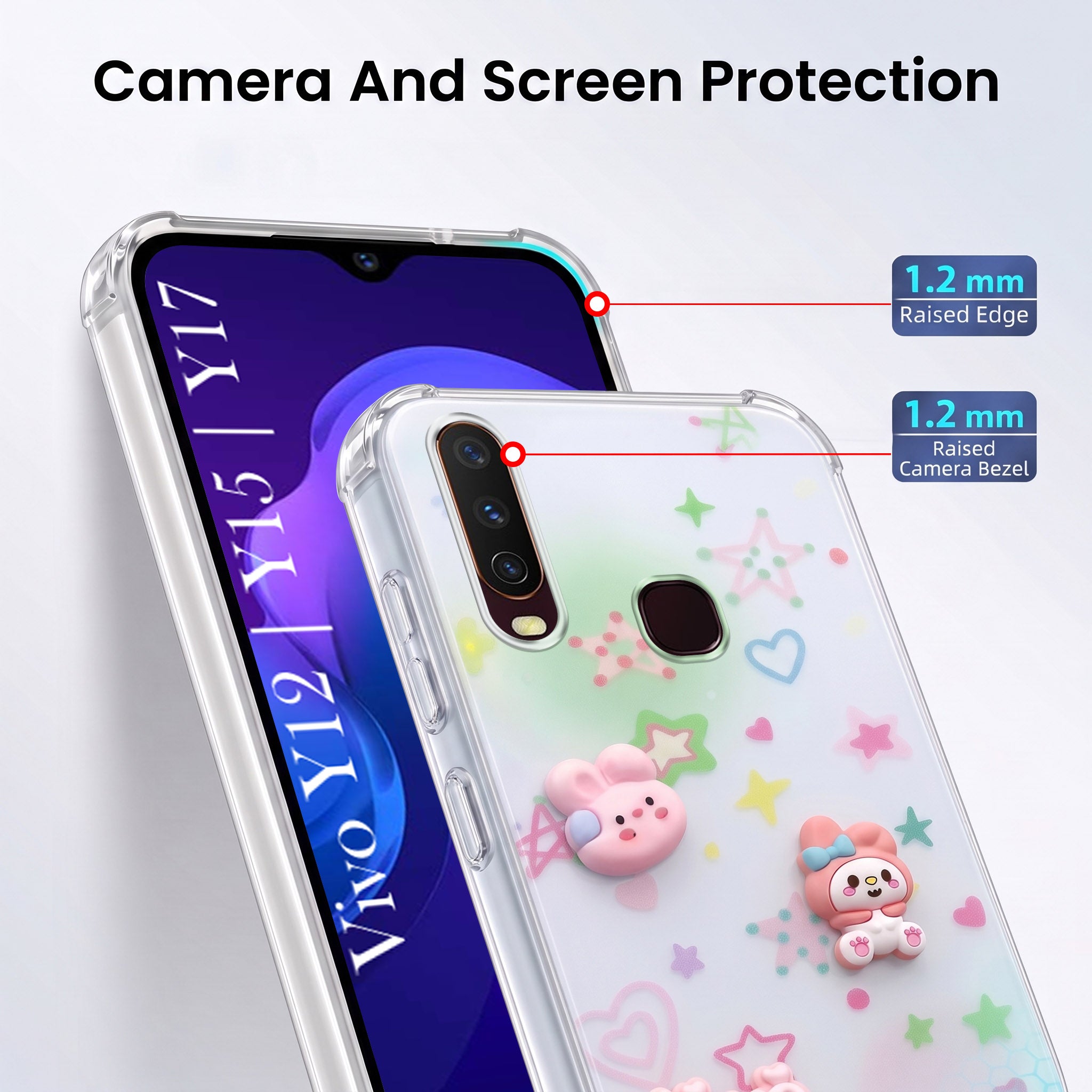 For Vivo Y12 | Y15 | Y17 Back Cover Case (3D Cute Cartoons | Hard Back Side Soft | Matte Premium Finish | HD Printing)