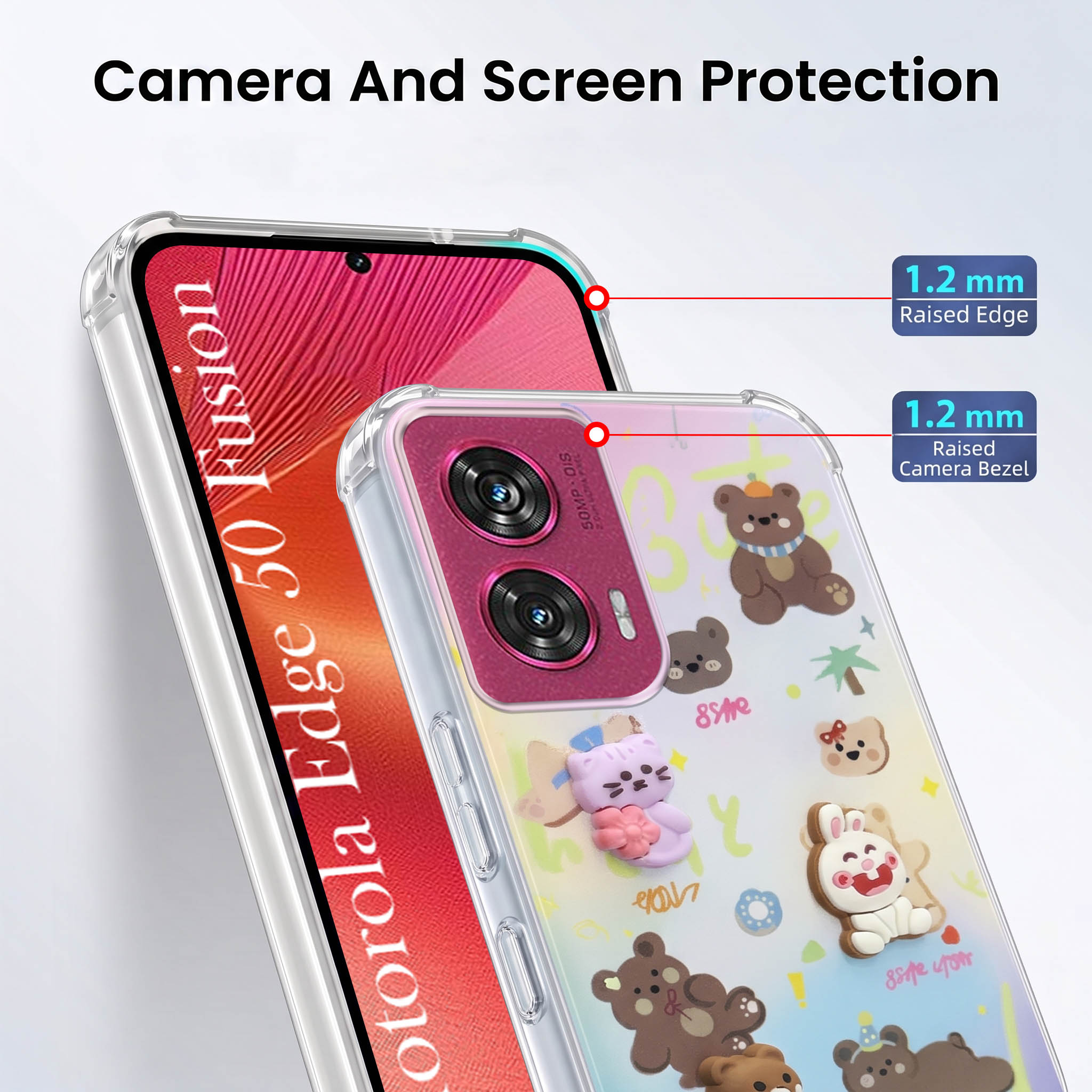 For Motorola Moto Edge 50 Fusion Back Cover Case (3D Cute Cartoons | Hard Back Side Soft | Matte Premium Finish | HD Printing)