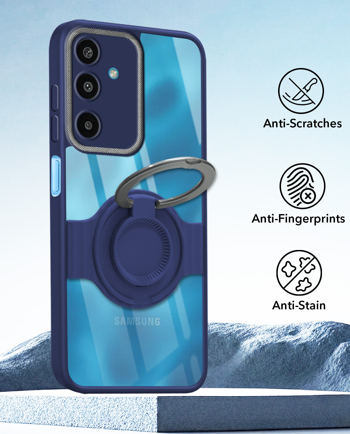 For Samsung Galaxy M16 5G | Samsung Galaxy F16 5G Back Cover Case with stand (Built-in Ring Holder Kickstand | Lifetime Anti Yellow | Camera Protection)