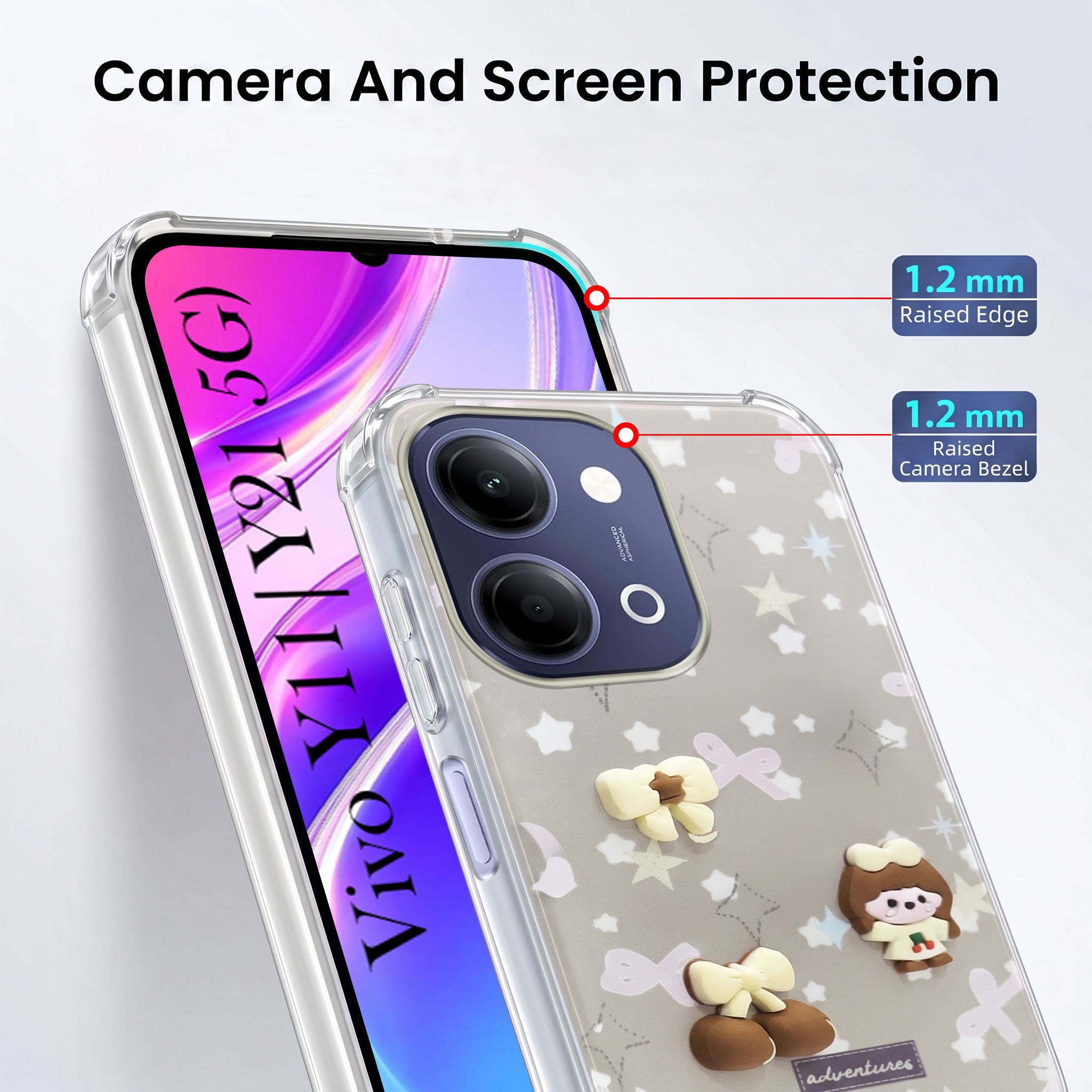 For Vivo Y11 | Vivo Y21 5G Back Cover Case (3D Cute Cartoons | Hard Back Side Soft | Matte Premium Finish | HD Printing)